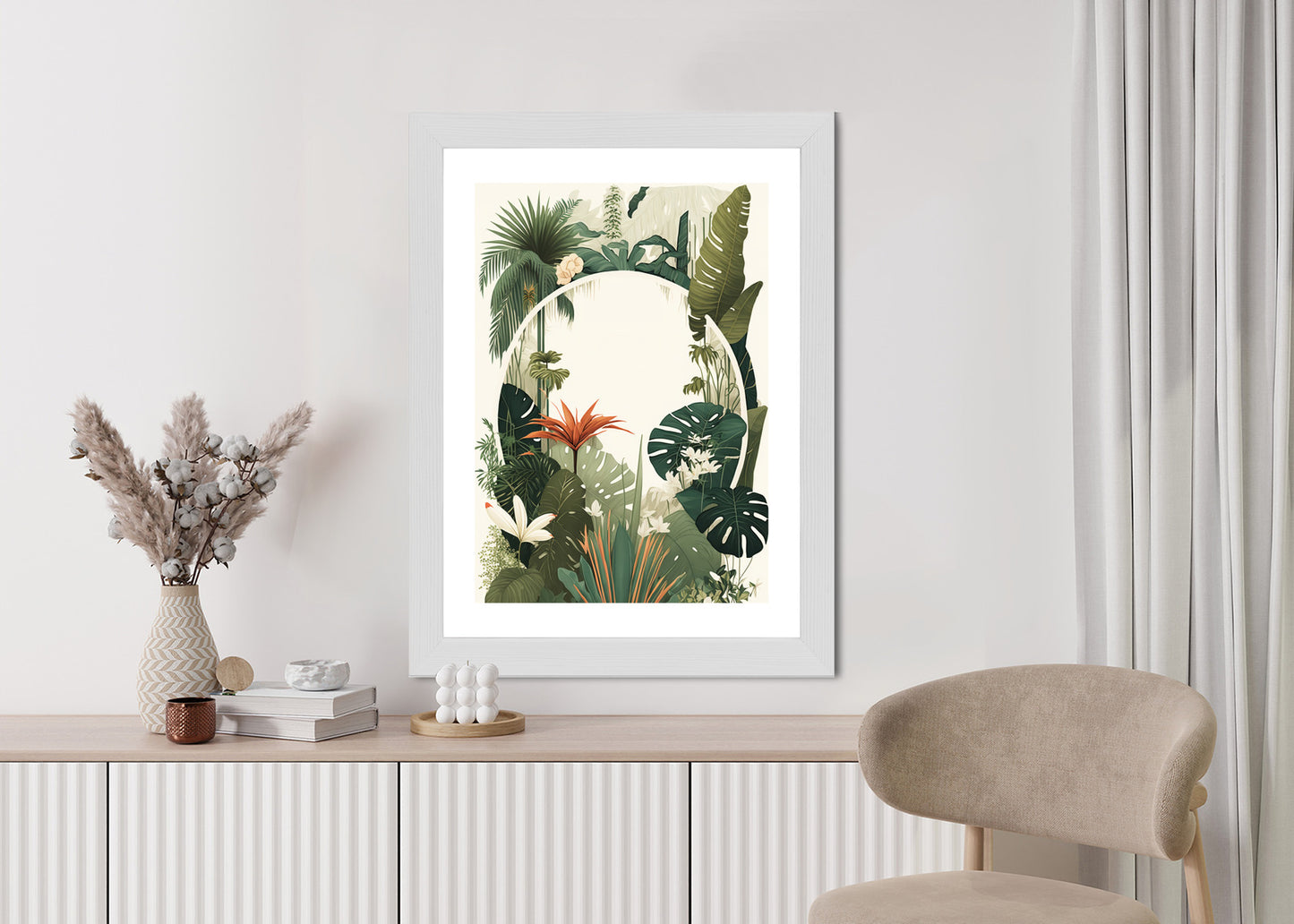 Poster Vintage Tropische Pflanzen Rahmen Holz Mit Passepartout Farbe Natürlich
