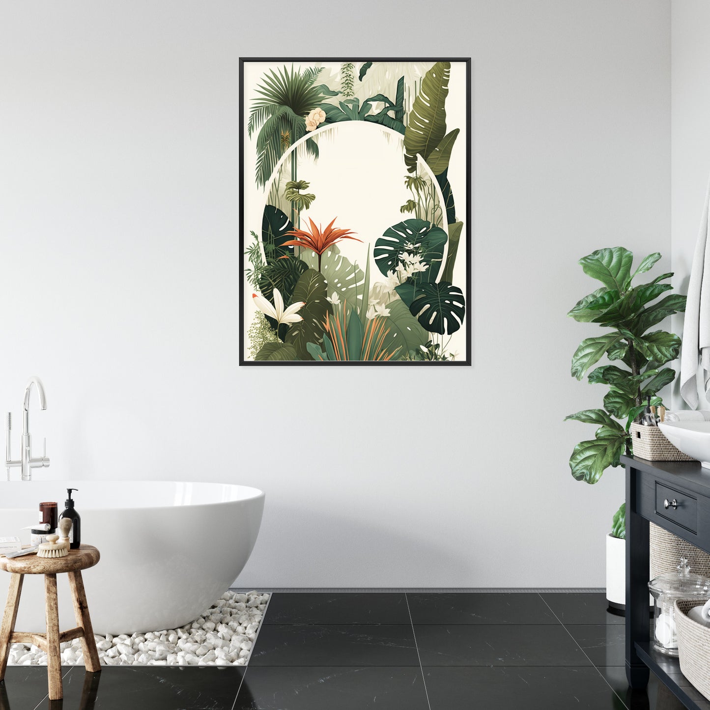 Poster Vintage Tropische Pflanzen Rahmen Holz Mit Passepartout Farbe Natürlich
