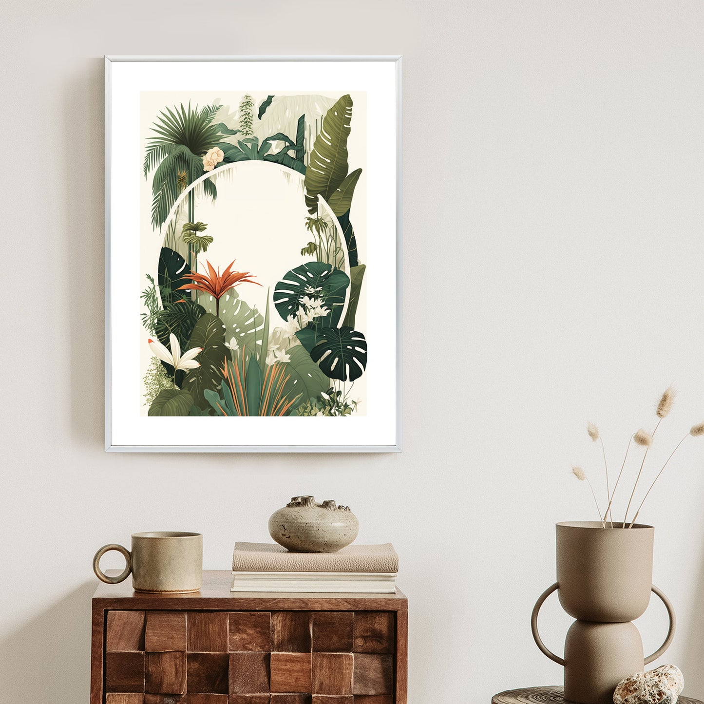 Poster Vintage Tropische Pflanzen Rahmen Holz Mit Passepartout Farbe Natürlich