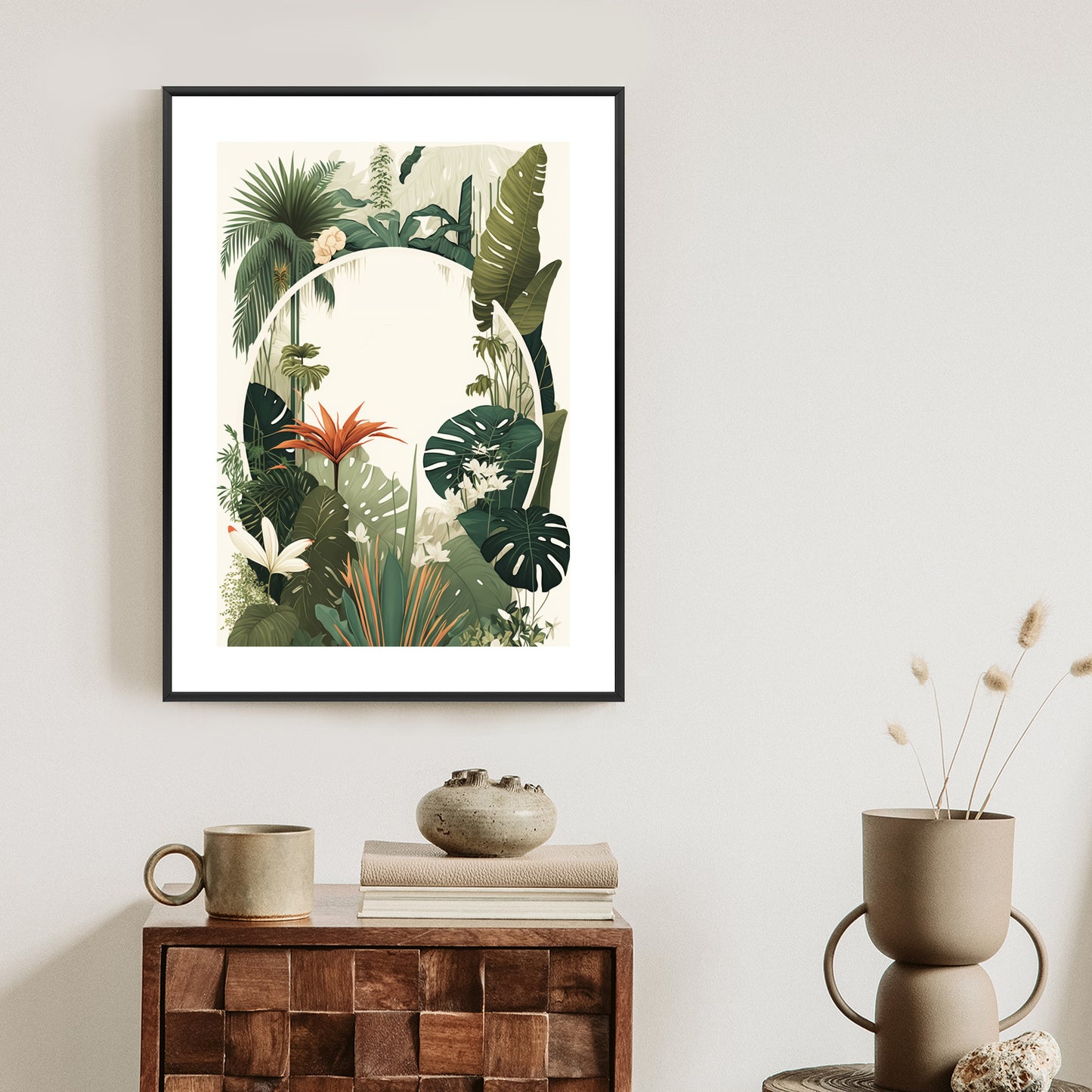 Poster Vintage Tropische Pflanzen Rahmen Holz Mit Passepartout Farbe Natürlich