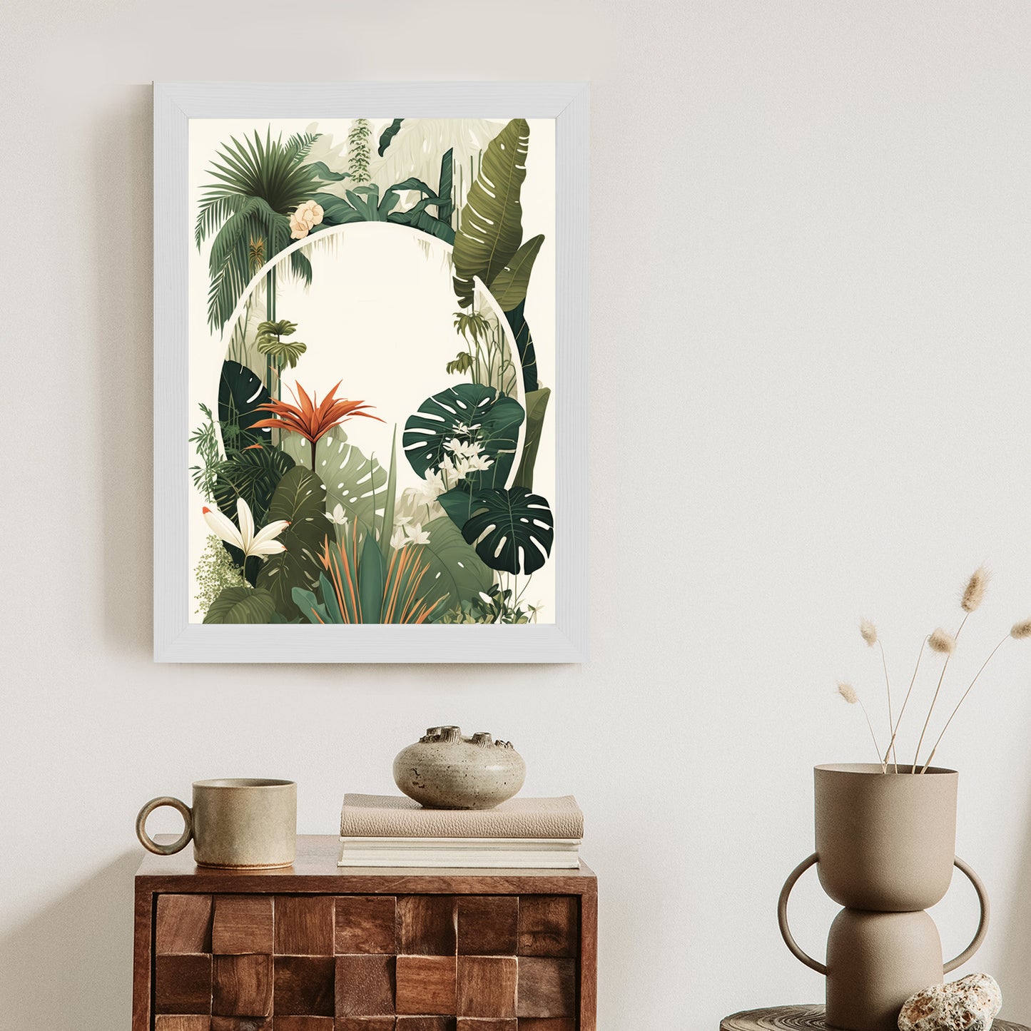Poster Vintage Tropische Pflanzen Rahmen Holz Mit Passepartout Farbe Natürlich