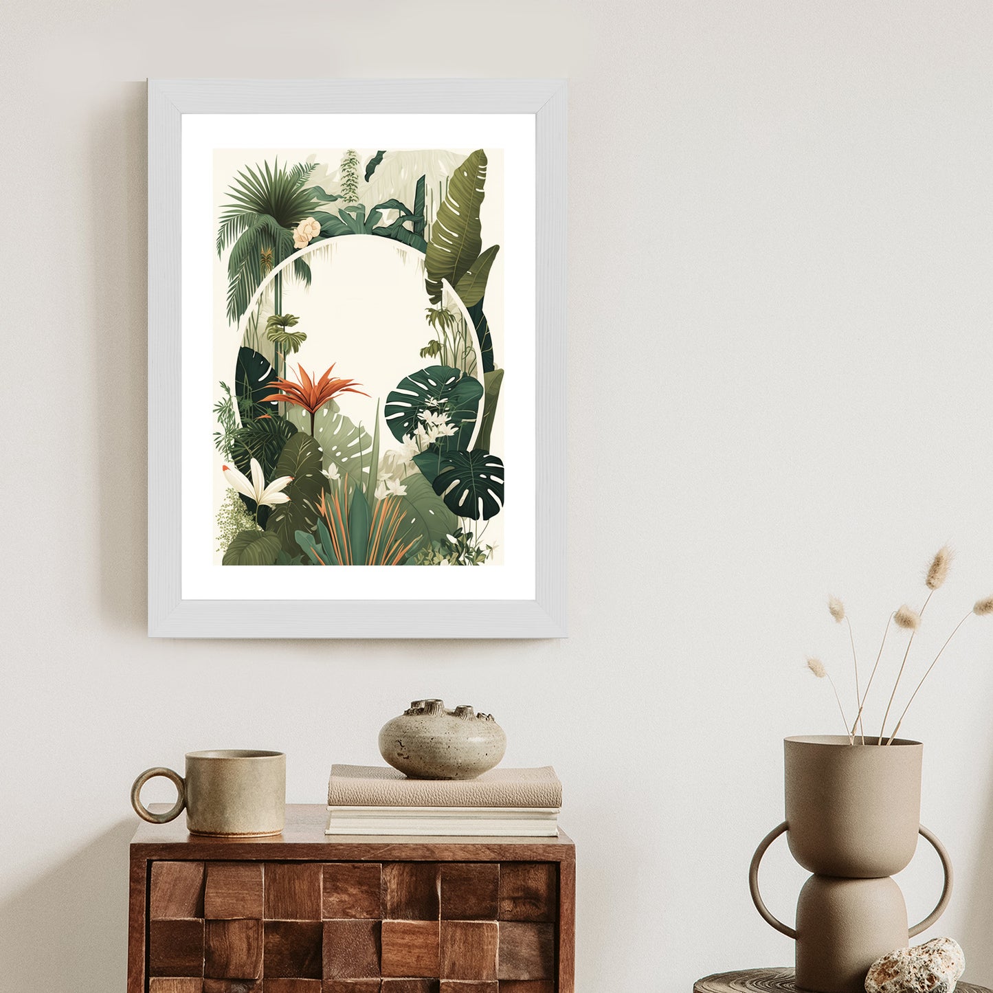 Poster Vintage Tropische Pflanzen Rahmen Holz Mit Passepartout Farbe Natürlich