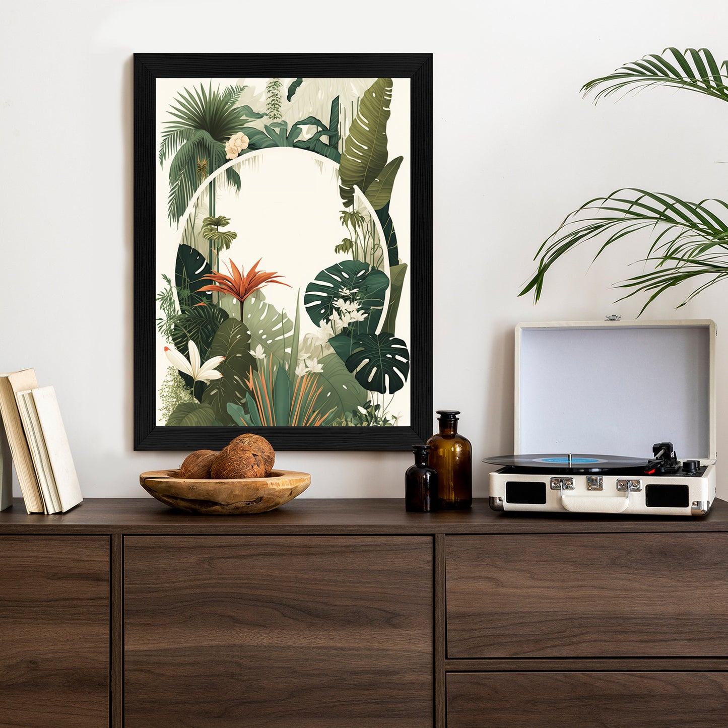 Poster Vintage Tropische Pflanzen Rahmen Holz Mit Passepartout Farbe Natürlich