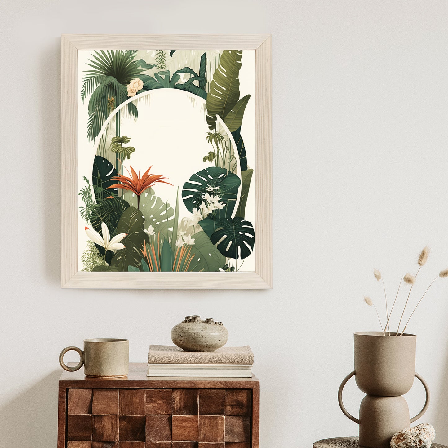 Poster Vintage Tropische Pflanzen Rahmen Holz Mit Passepartout Farbe Natürlich