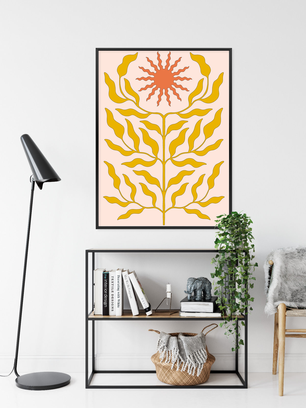Poster Minimalistische Pflanze Im Boho-Stil Rahmen Holz Mit Passepartout Farbe Natürlich