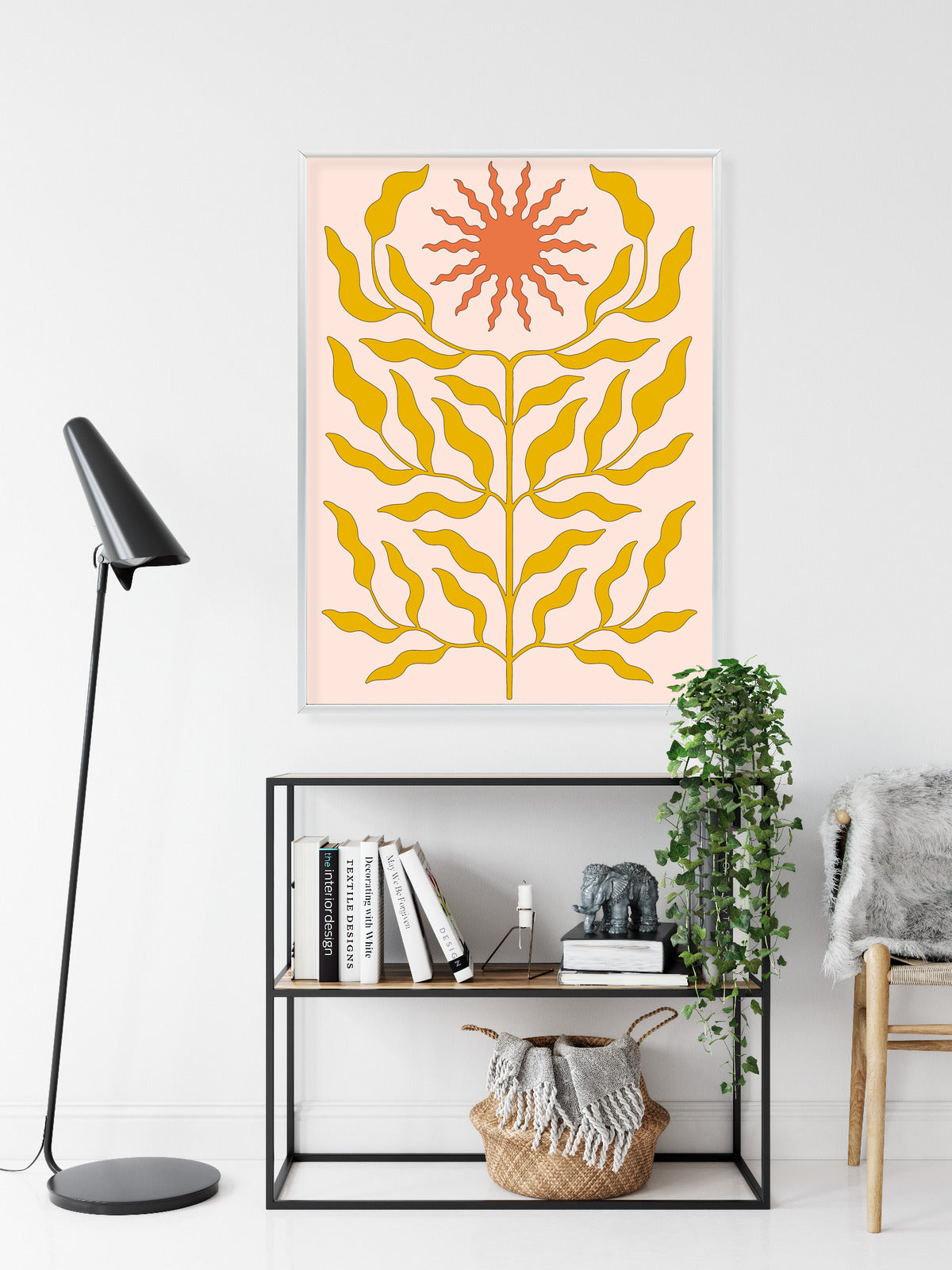 Poster Minimalistische Pflanze Im Boho-Stil Rahmen Holz Mit Passepartout Farbe Natürlich