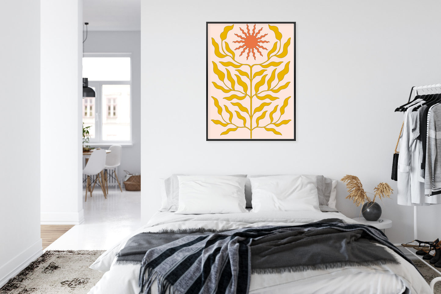 Poster Minimalistische Pflanze Im Boho-Stil Rahmen Holz Mit Passepartout Farbe Natürlich
