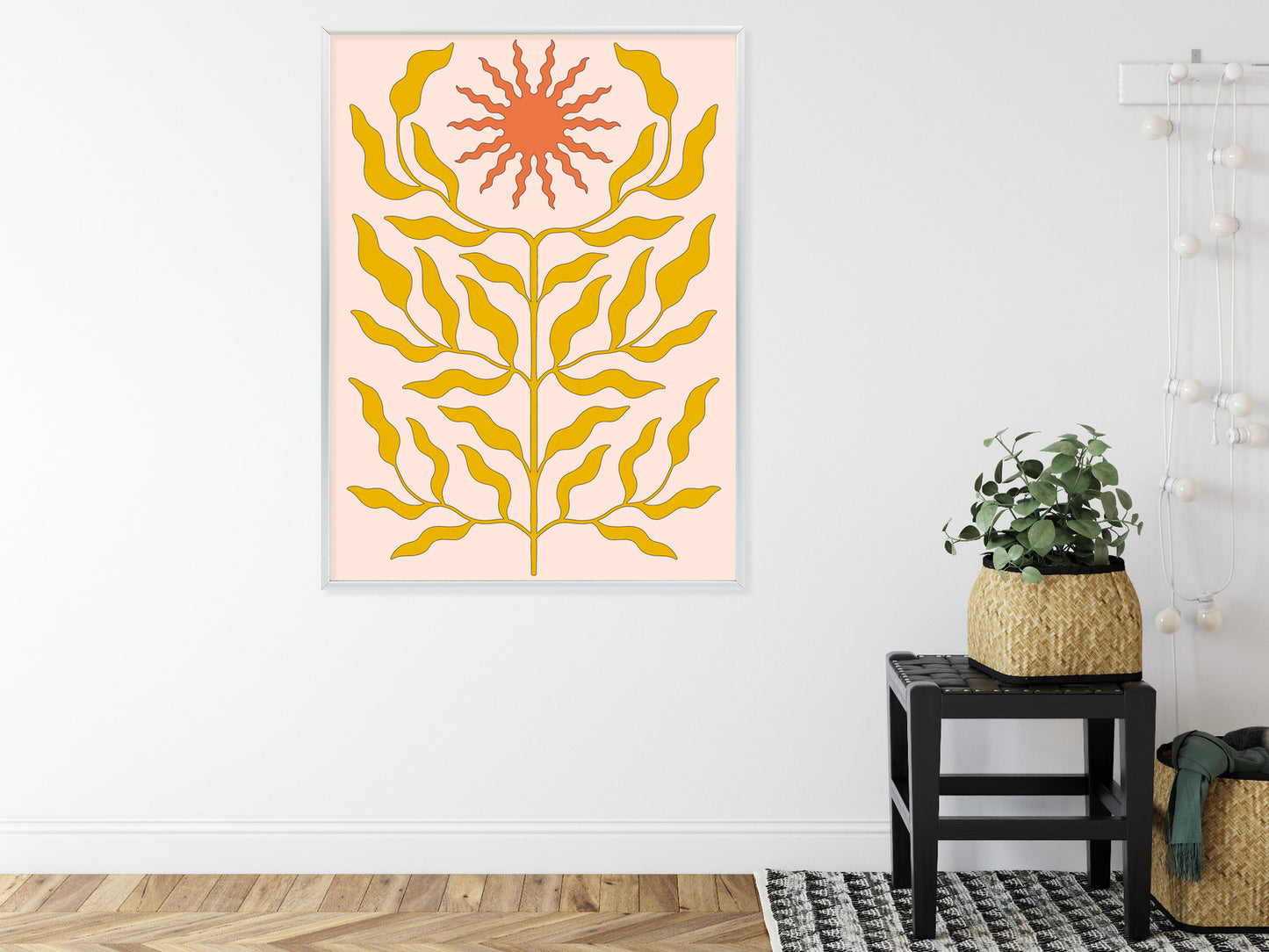 Poster Minimalistische Pflanze Im Boho-Stil Rahmen Holz Mit Passepartout Farbe Natürlich