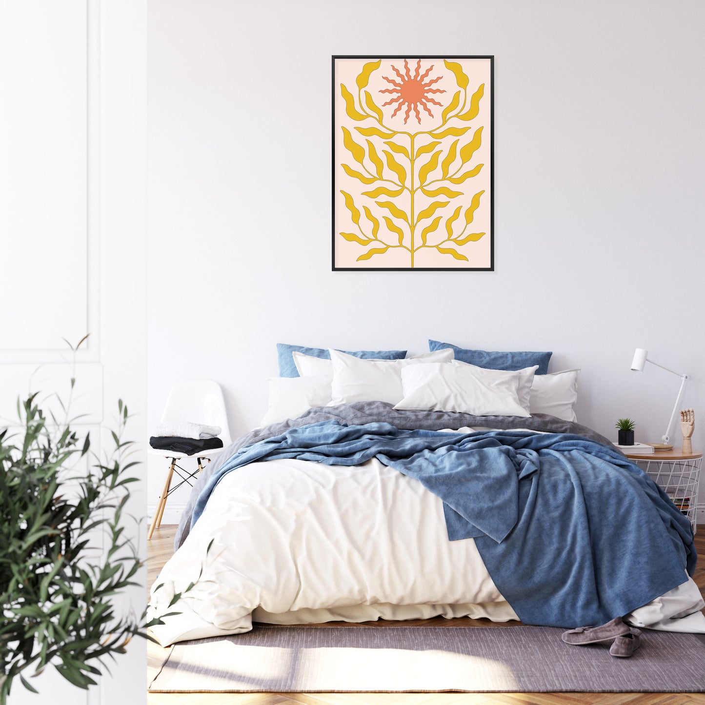Poster Minimalistische Pflanze Im Boho-Stil Rahmen Holz Mit Passepartout Farbe Natürlich