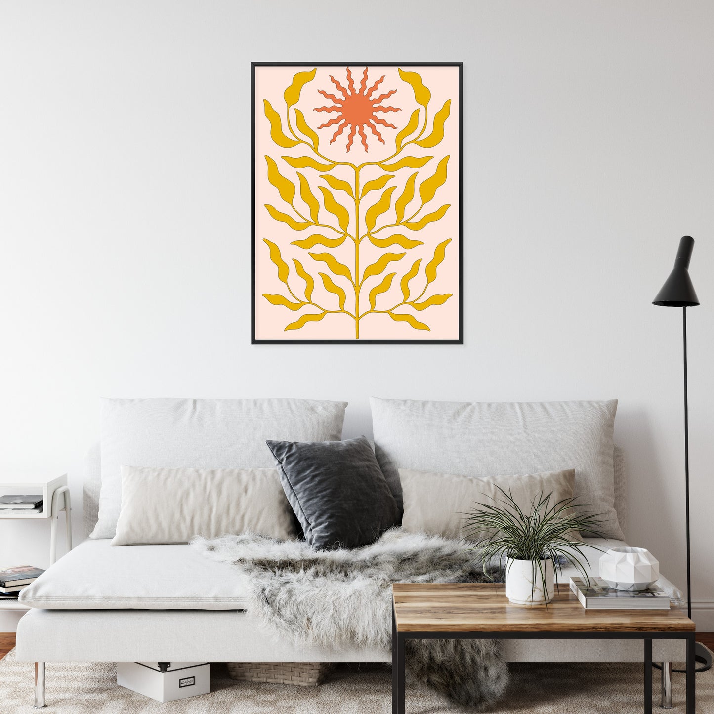 Poster Minimalistische Pflanze Im Boho-Stil Rahmen Holz Mit Passepartout Farbe Natürlich