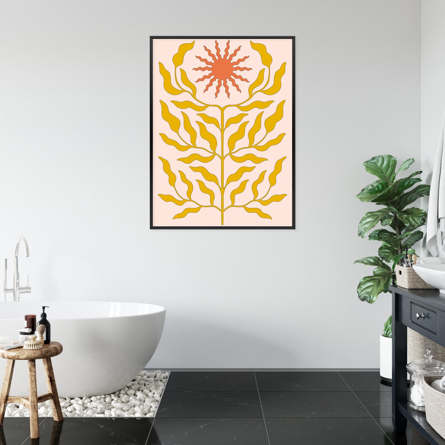 Poster Minimalistische Pflanze Im Boho-Stil Rahmen Holz Mit Passepartout Farbe Natürlich