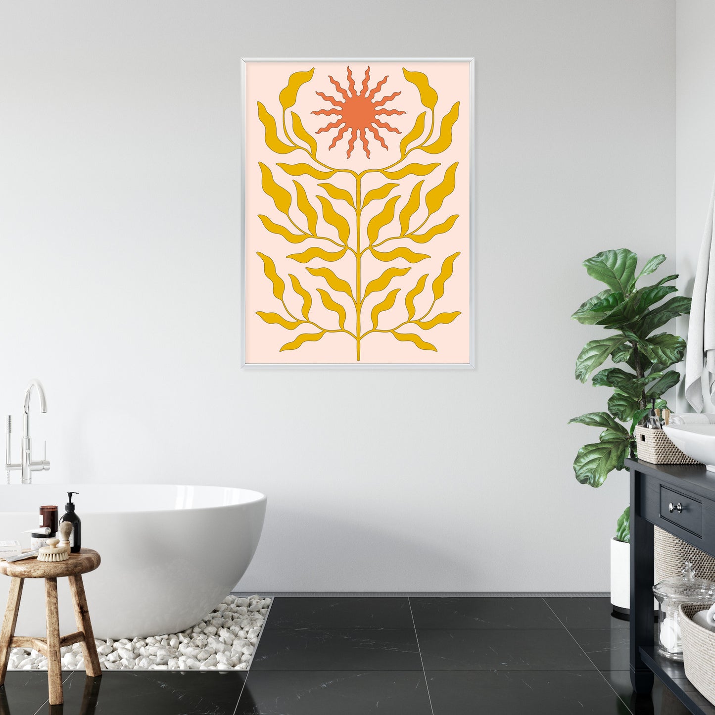 Poster Minimalistische Pflanze Im Boho-Stil Rahmen Holz Mit Passepartout Farbe Natürlich