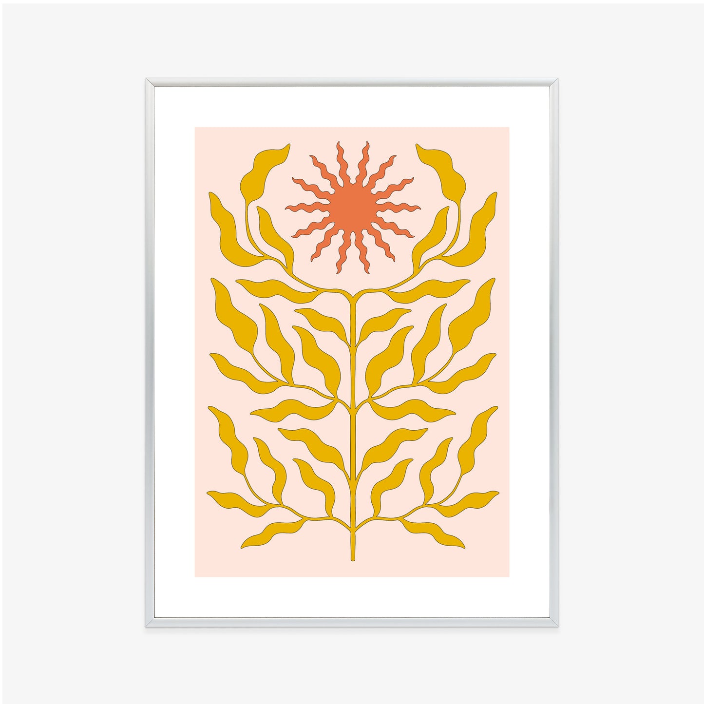 Poster Minimalistische Pflanze Im Boho-Stil Rahmen Holz Mit Passepartout Farbe Natürlich