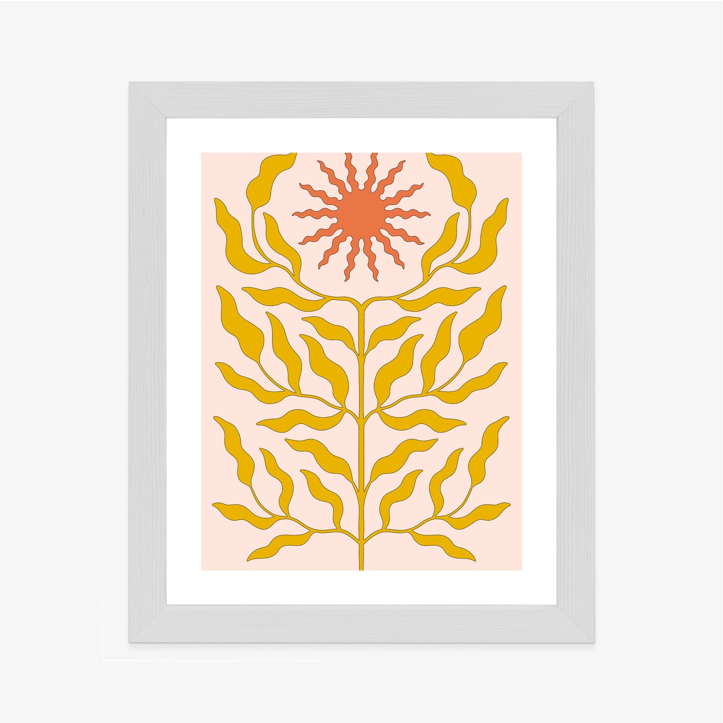 Poster Minimalistische Pflanze Im Boho-Stil Rahmen Holz Mit Passepartout Farbe Natürlich