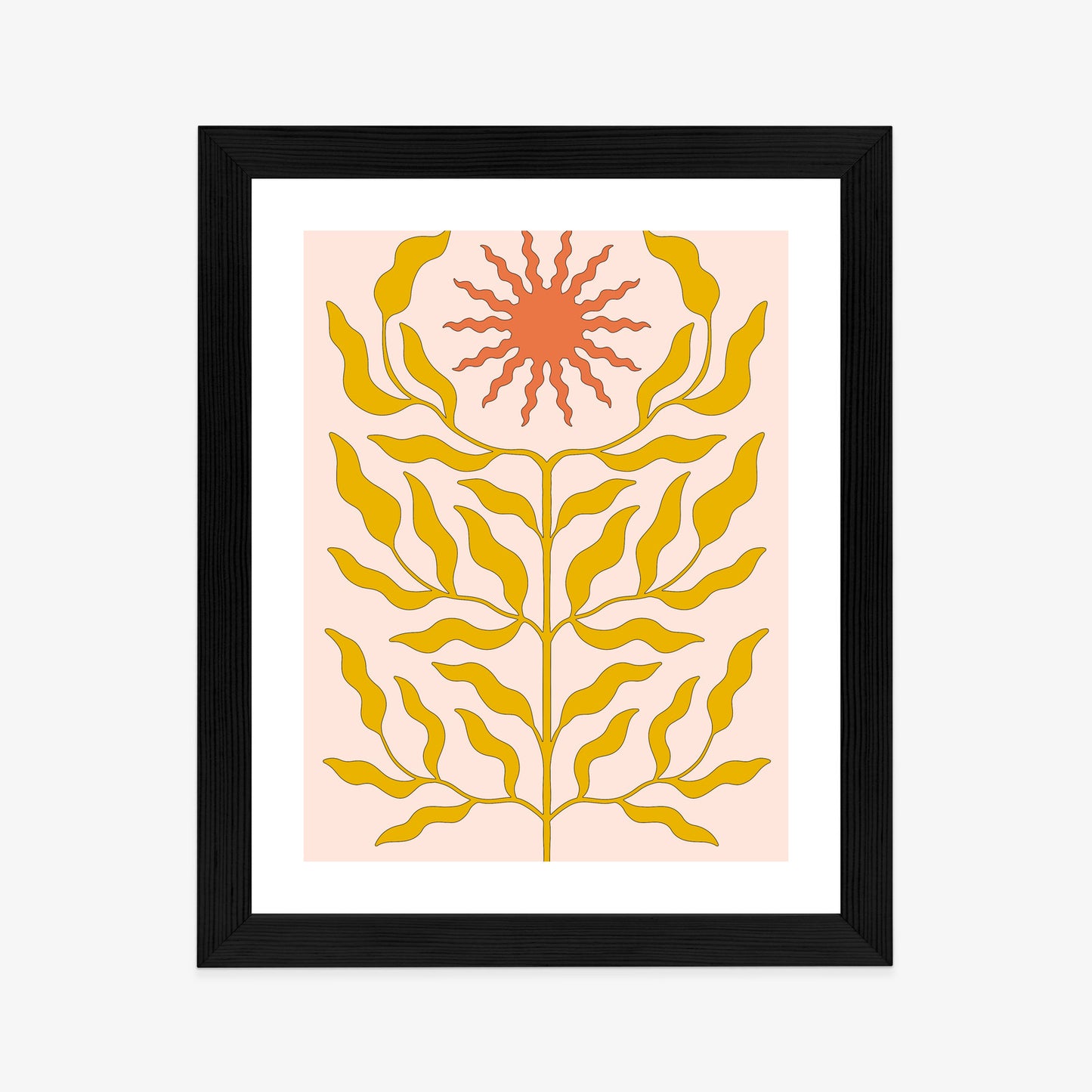 Poster Minimalistische Pflanze Im Boho-Stil Rahmen Holz Mit Passepartout Farbe Natürlich