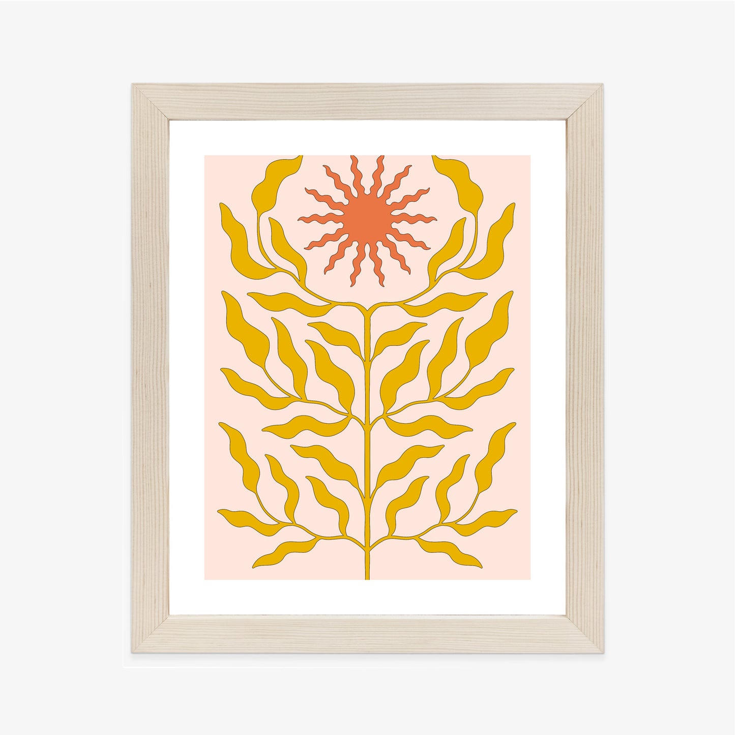 Poster Minimalistische Pflanze Im Boho-Stil Rahmen Holz Mit Passepartout Farbe Natürlich