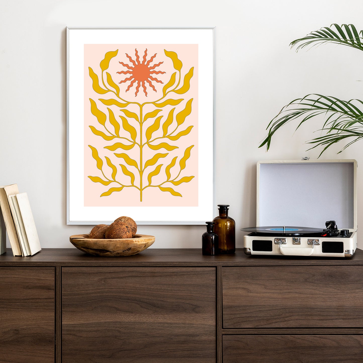 Poster Minimalistische Pflanze Im Boho-Stil Rahmen Holz Mit Passepartout Farbe Natürlich