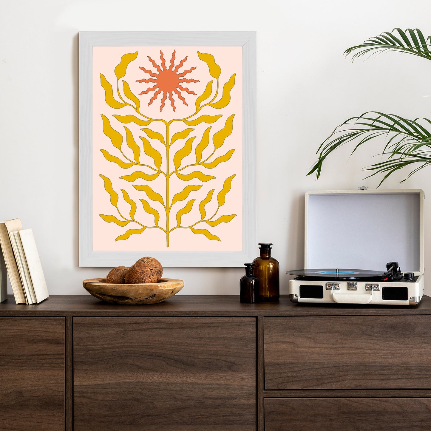 Poster Minimalistische Pflanze Im Boho-Stil Rahmen Holz Mit Passepartout Farbe Natürlich