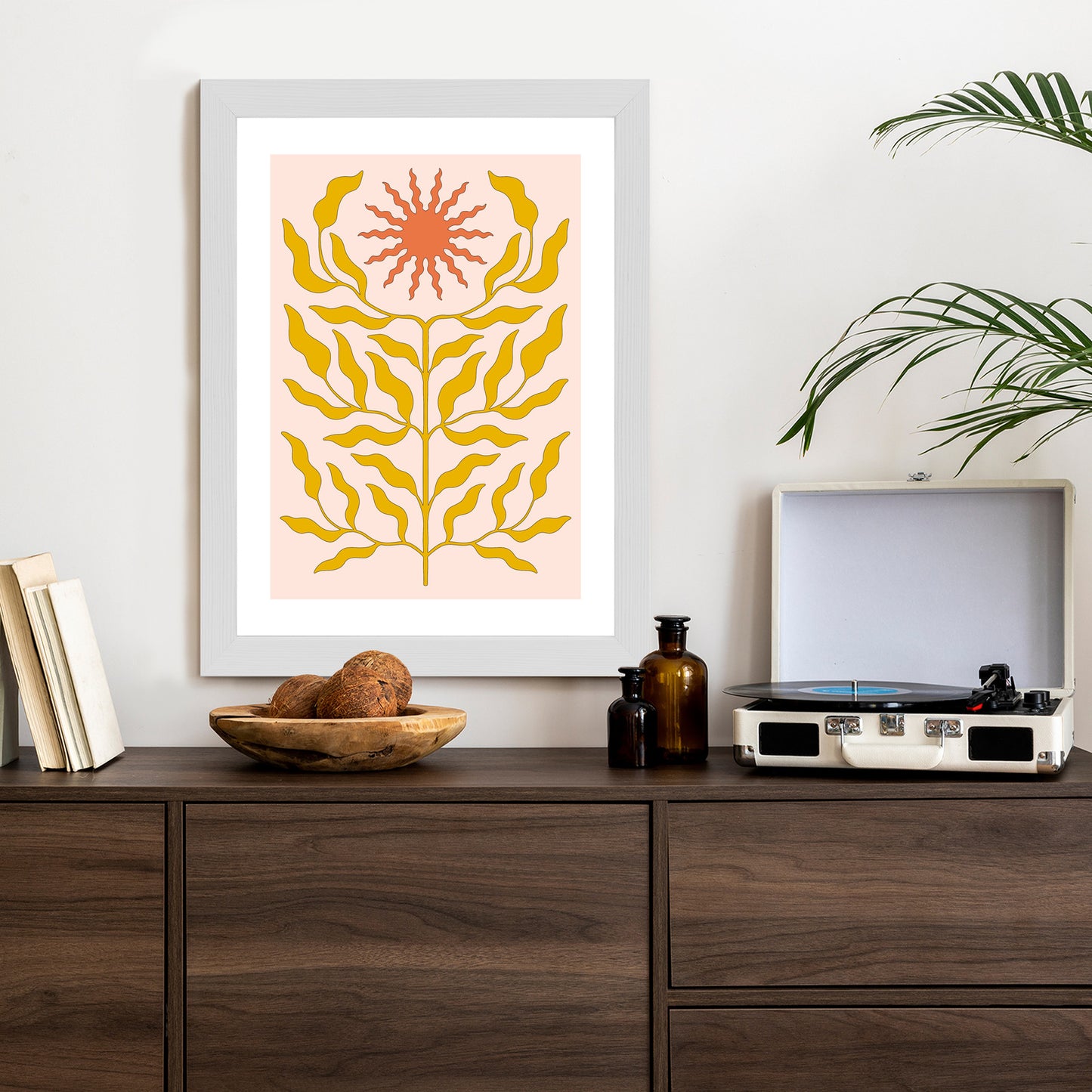 Poster Minimalistische Pflanze Im Boho-Stil Rahmen Holz Mit Passepartout Farbe Natürlich