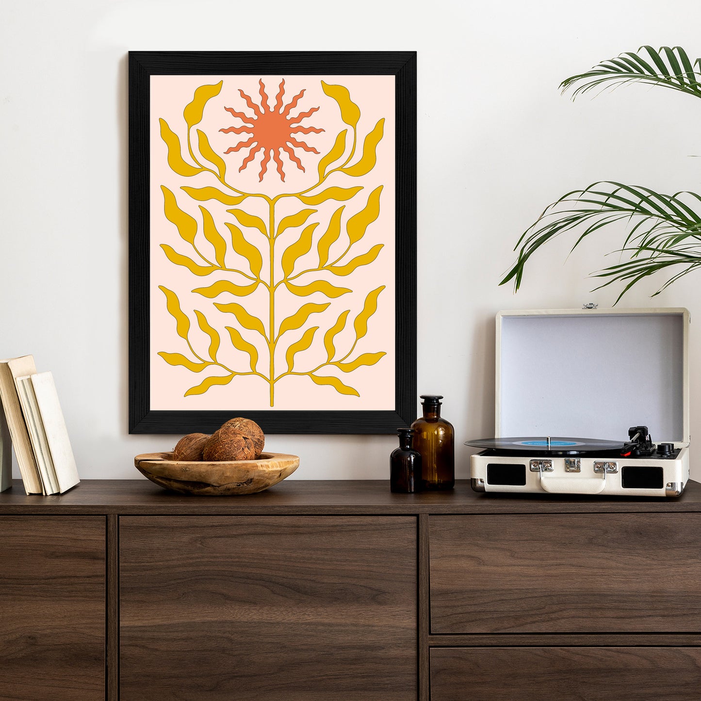 Poster Minimalistische Pflanze Im Boho-Stil Rahmen Holz Mit Passepartout Farbe Natürlich