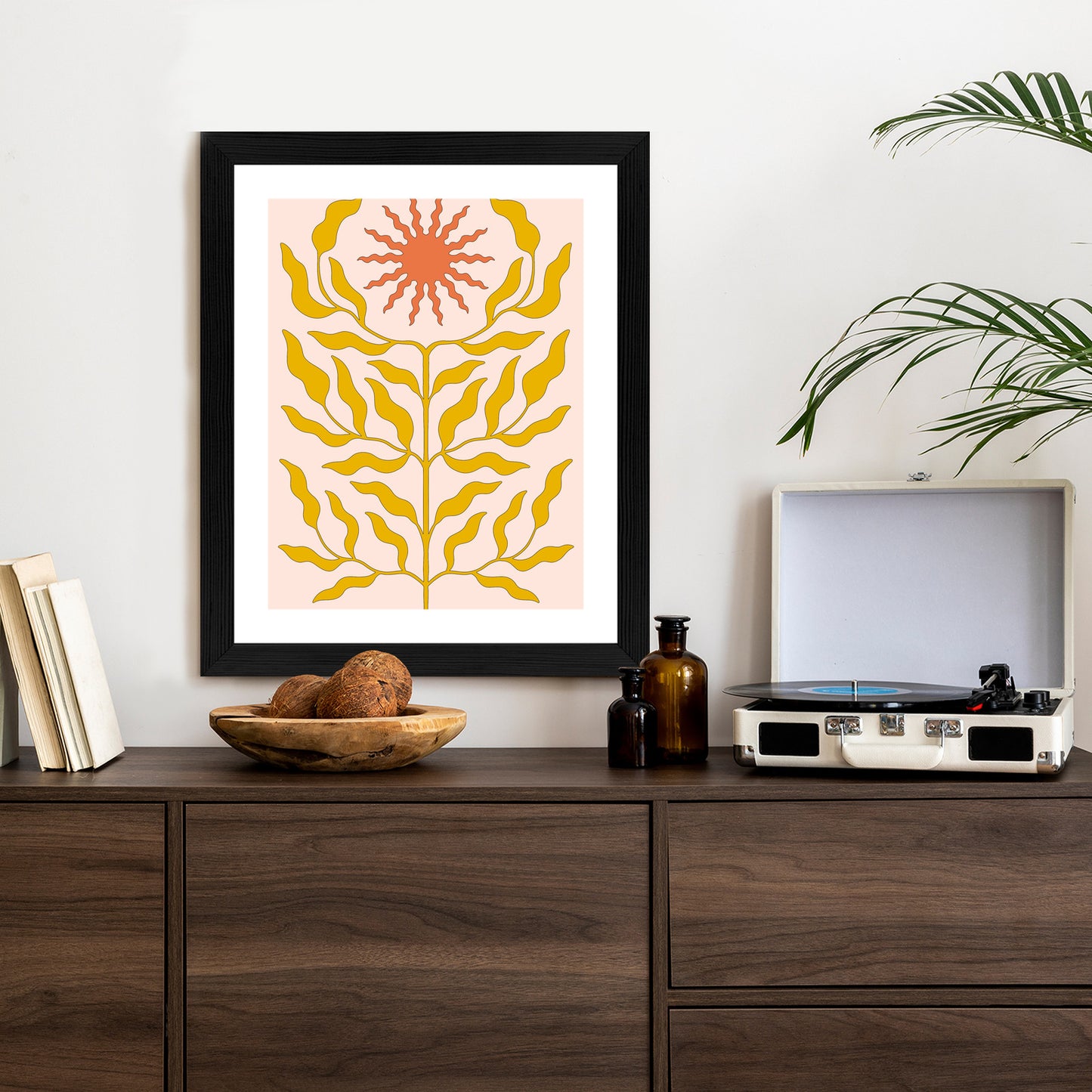 Poster Minimalistische Pflanze Im Boho-Stil Rahmen Holz Mit Passepartout Farbe Natürlich