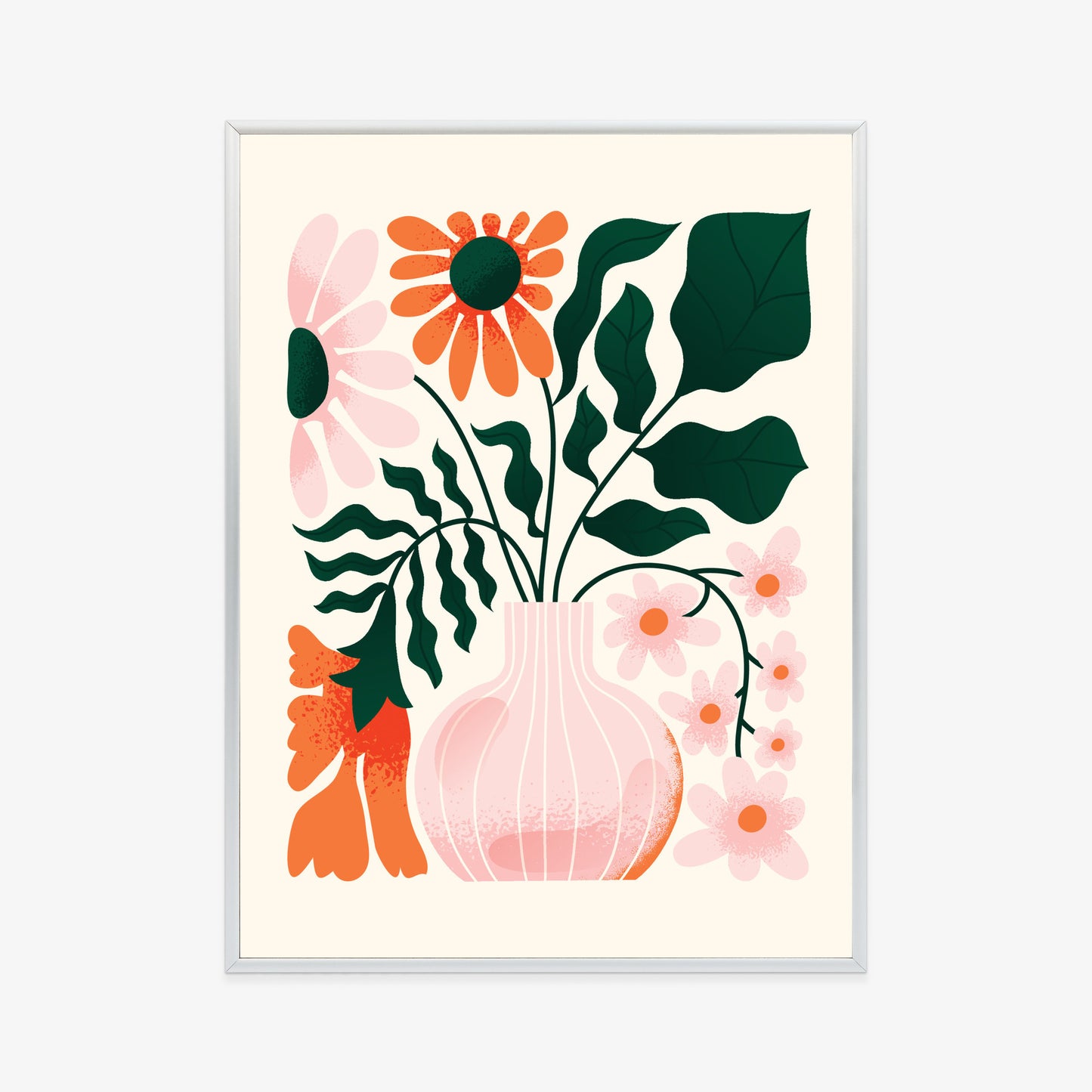 Poster Ein Blumenstrauß In Einer Rosa Vase Rahmen Holz Mit Passepartout Farbe Natürlich