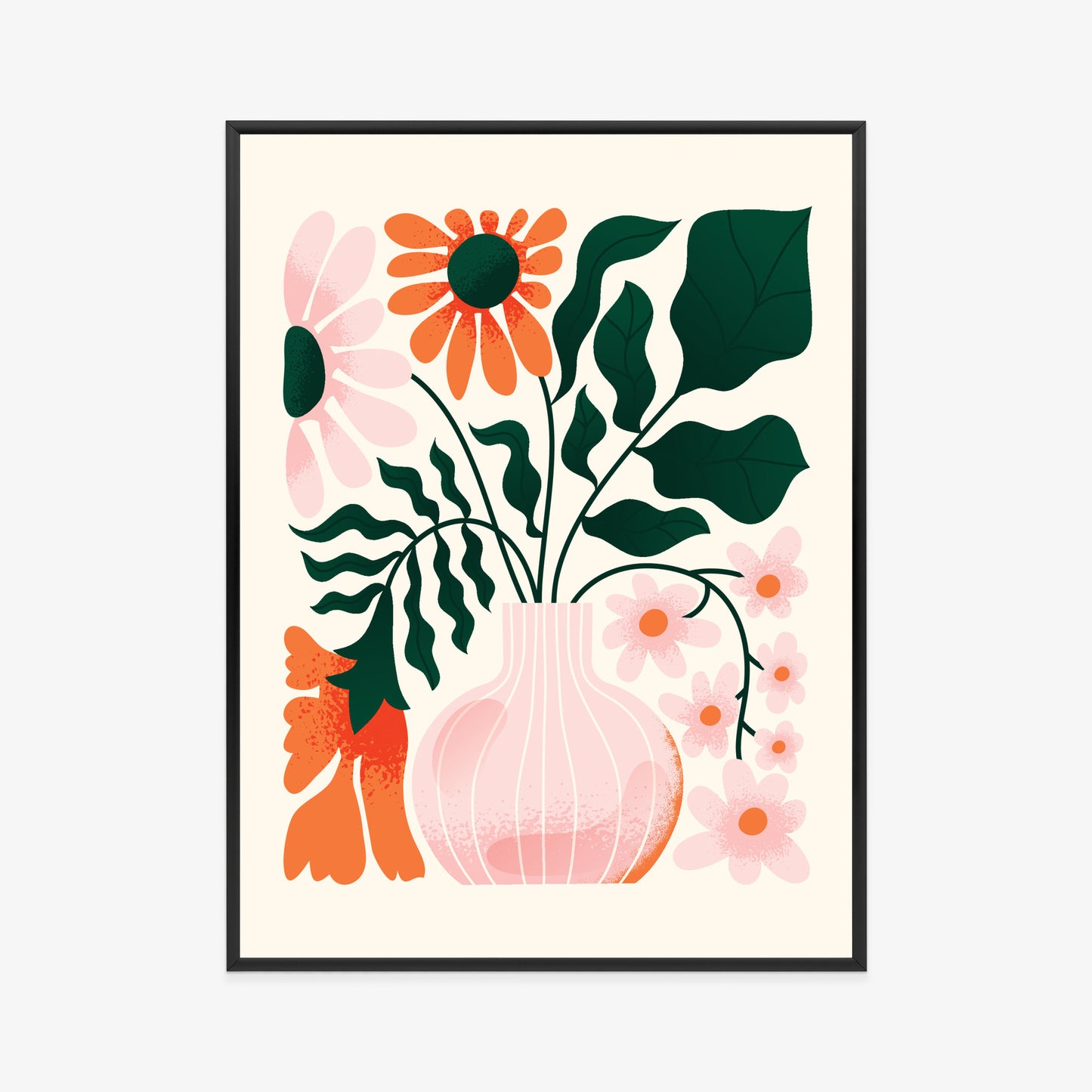 Poster Ein Blumenstrauß In Einer Rosa Vase Rahmen Holz Mit Passepartout Farbe Natürlich
