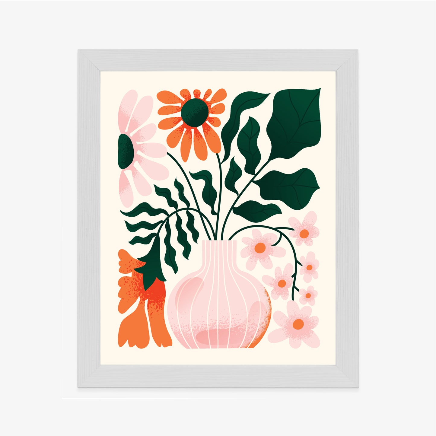 Poster Ein Blumenstrauß In Einer Rosa Vase Rahmen Holz Mit Passepartout Farbe Natürlich
