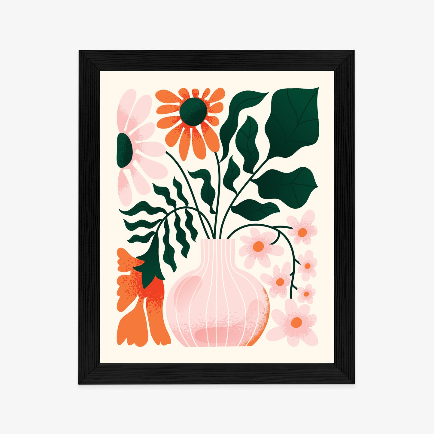 Poster Ein Blumenstrauß In Einer Rosa Vase Rahmen Holz Mit Passepartout Farbe Natürlich