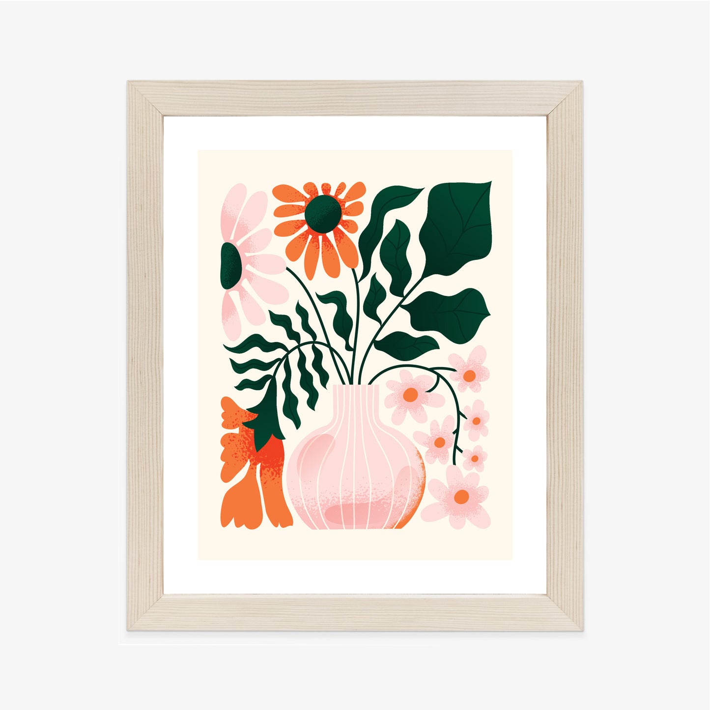 Poster Ein Blumenstrauß In Einer Rosa Vase Rahmen Holz Mit Passepartout Farbe Natürlich