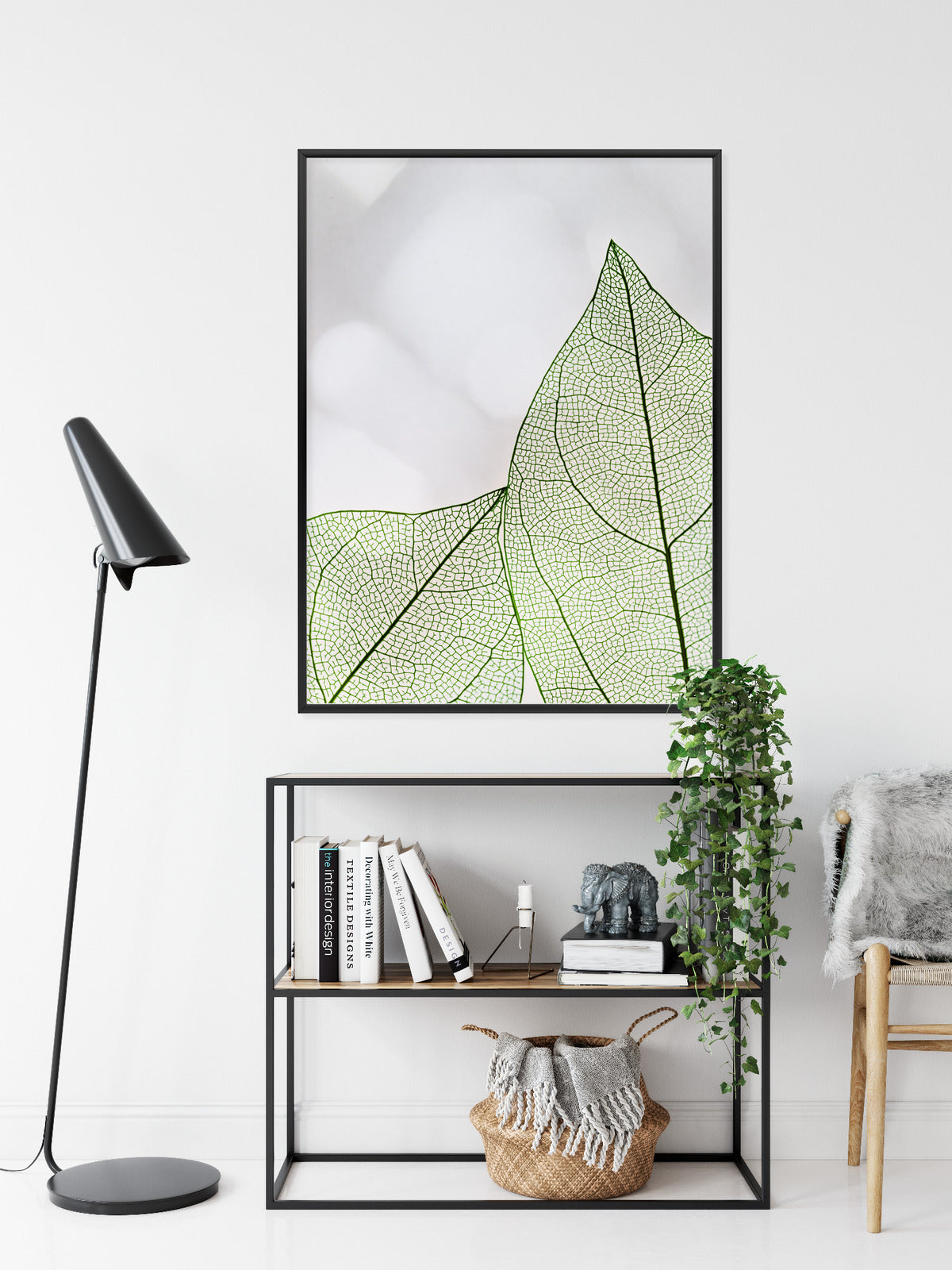 Poster Grüne Transparente Blätter Auf Hellem Hintergrund