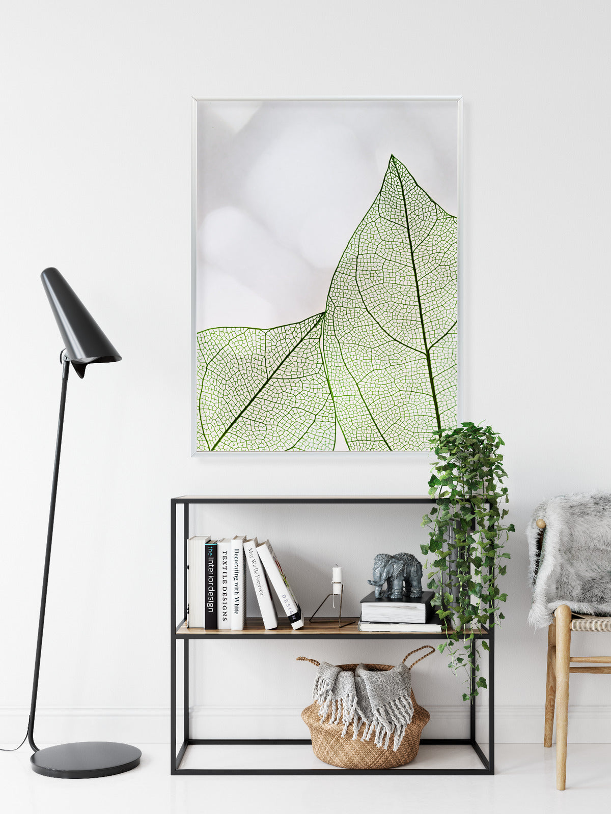 Poster Grüne Transparente Blätter Auf Hellem Hintergrund