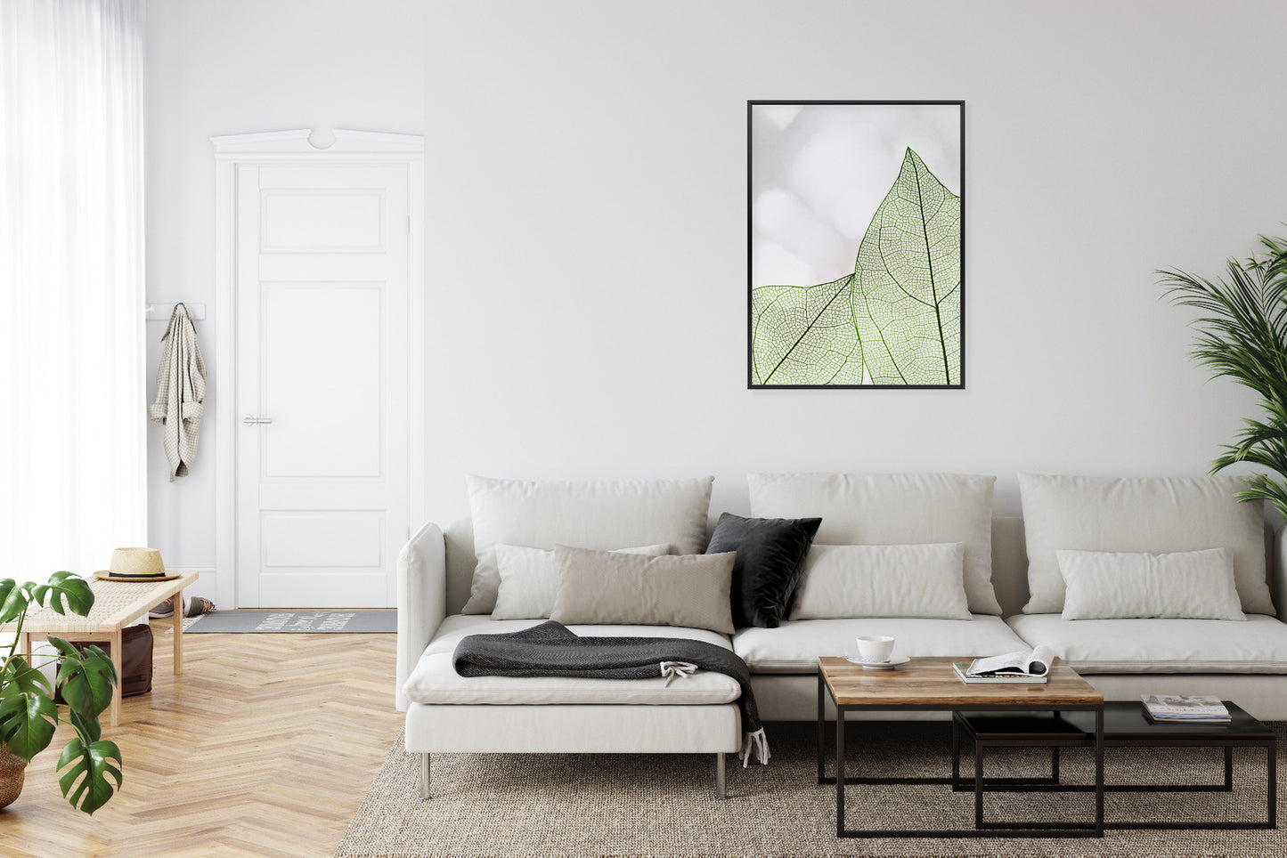 Poster Grüne Transparente Blätter Auf Hellem Hintergrund