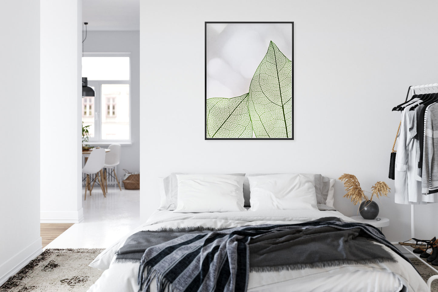Poster Grüne Transparente Blätter Auf Hellem Hintergrund