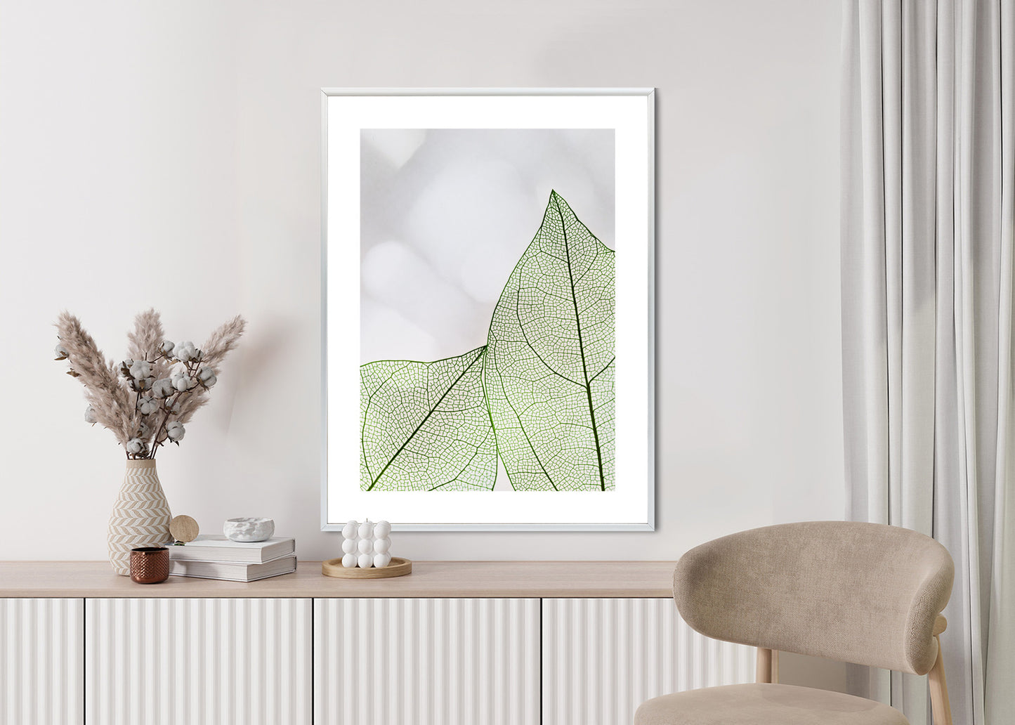Poster Grüne Transparente Blätter Auf Hellem Hintergrund