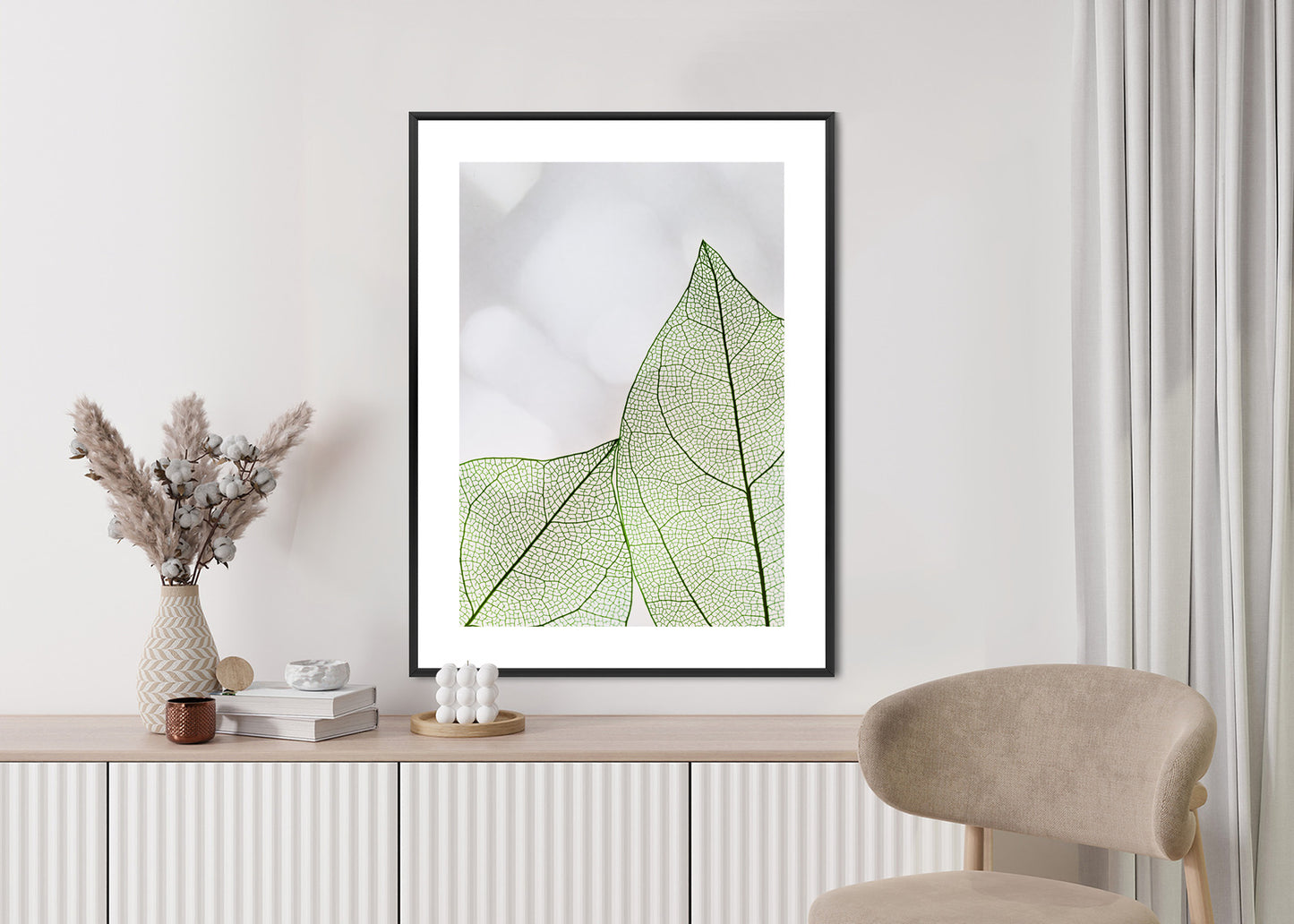 Poster Grüne Transparente Blätter Auf Hellem Hintergrund