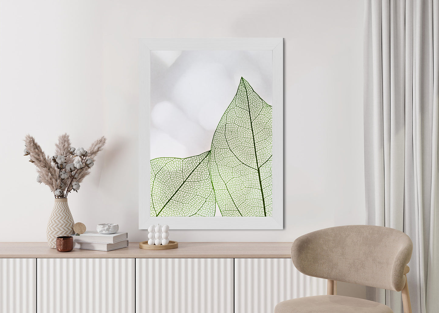 Poster Grüne Transparente Blätter Auf Hellem Hintergrund