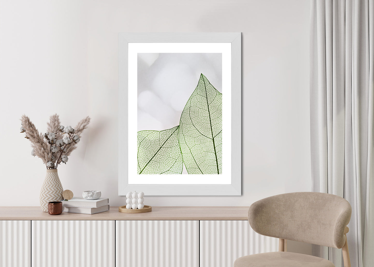 Poster Grüne Transparente Blätter Auf Hellem Hintergrund