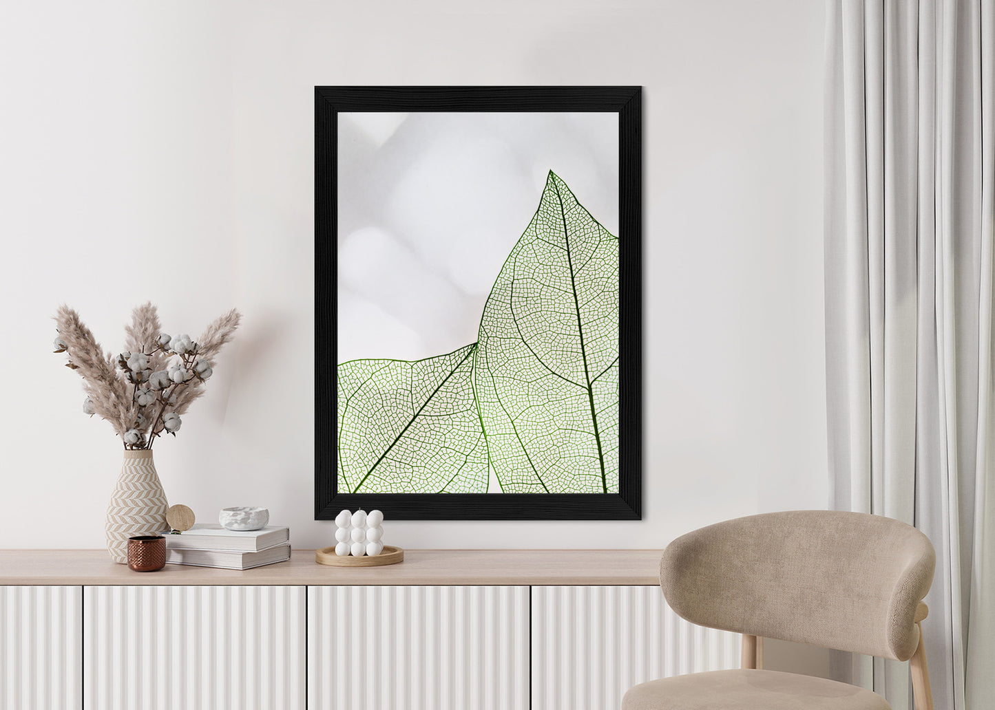 Poster Grüne Transparente Blätter Auf Hellem Hintergrund