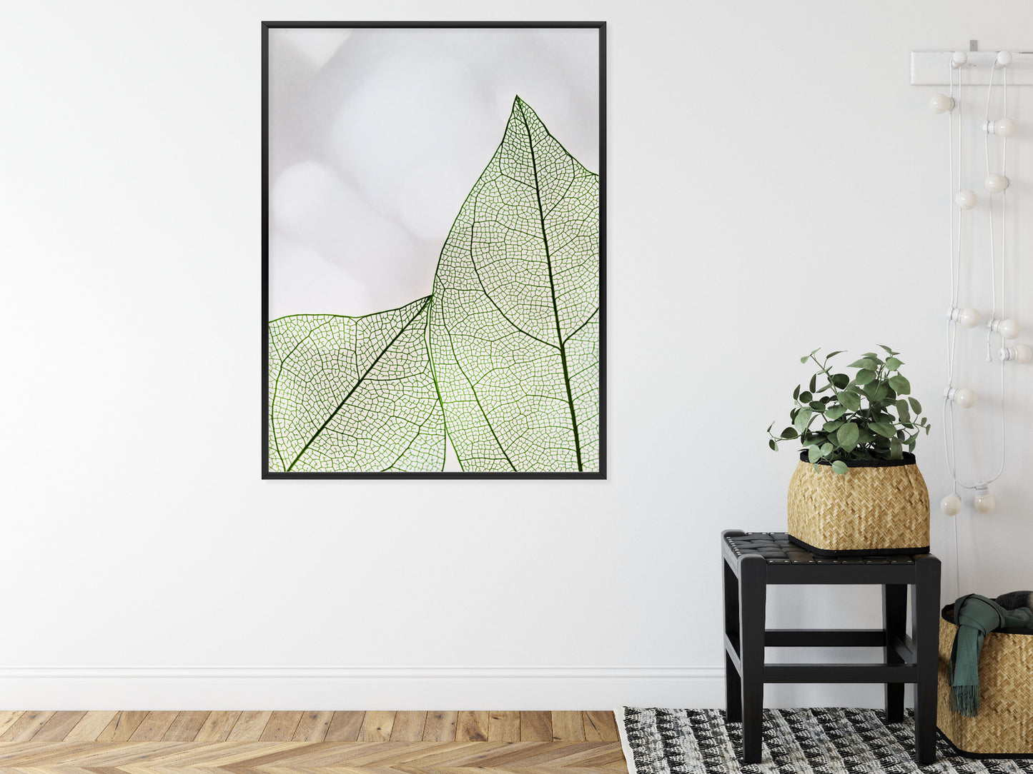 Poster Grüne Transparente Blätter Auf Hellem Hintergrund