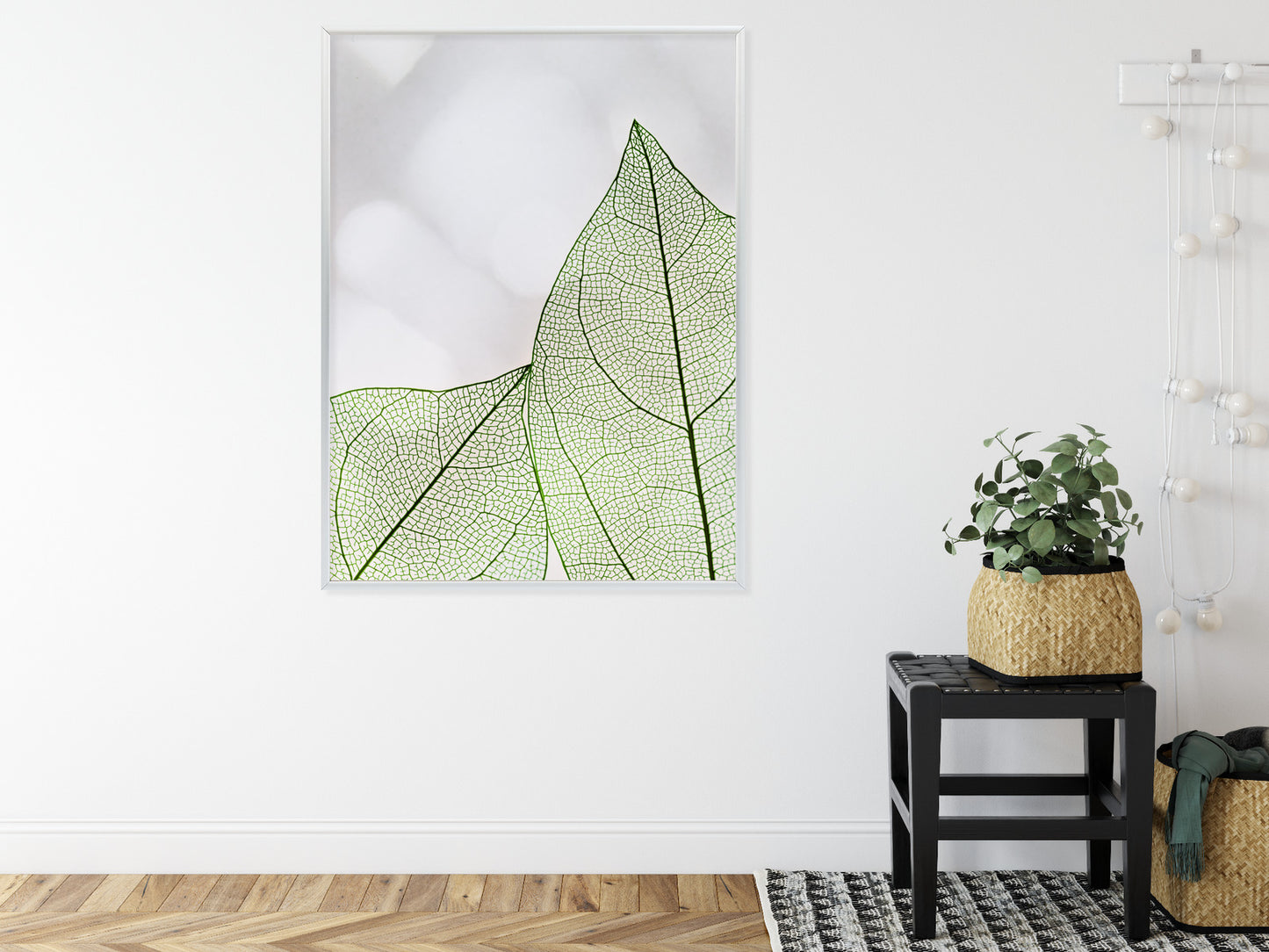 Poster Grüne Transparente Blätter Auf Hellem Hintergrund