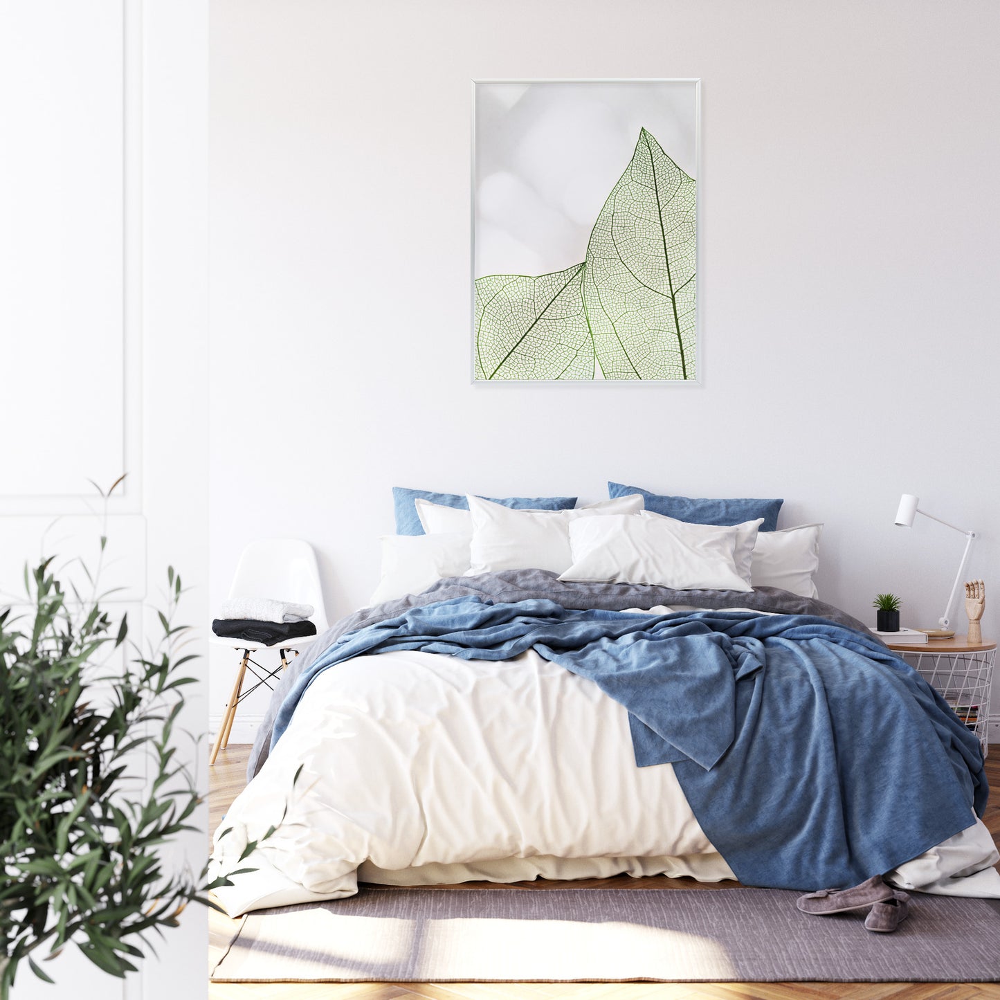 Poster Grüne Transparente Blätter Auf Hellem Hintergrund