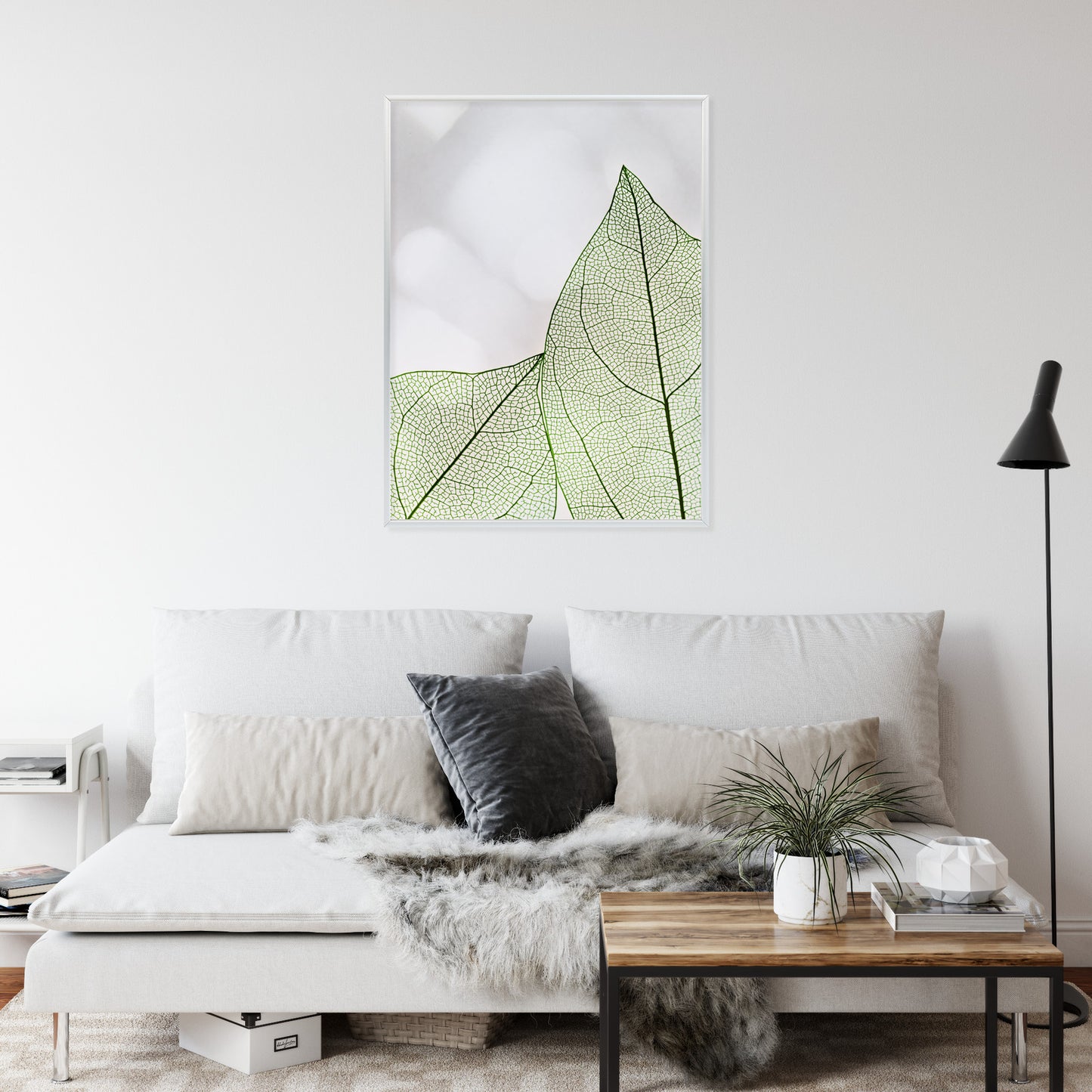 Poster Grüne Transparente Blätter Auf Hellem Hintergrund