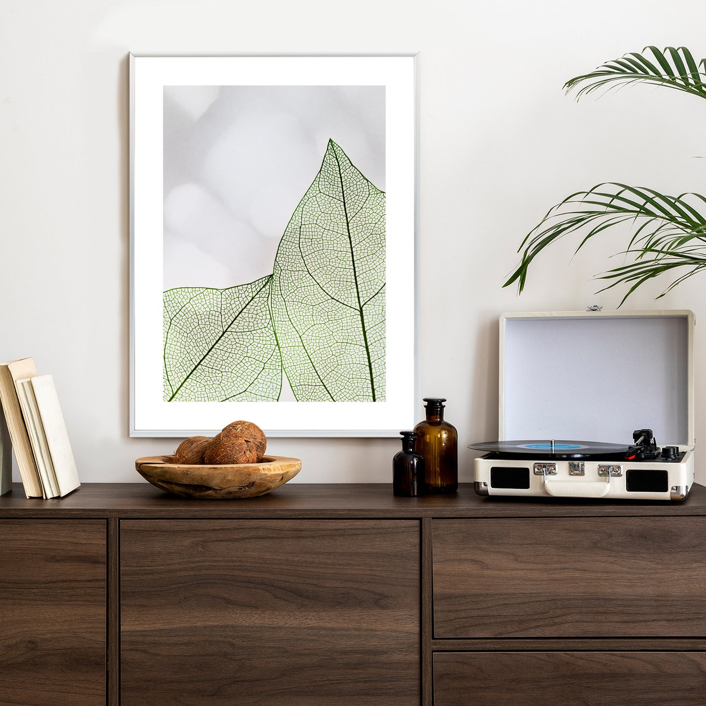 Poster Grüne Transparente Blätter Auf Hellem Hintergrund