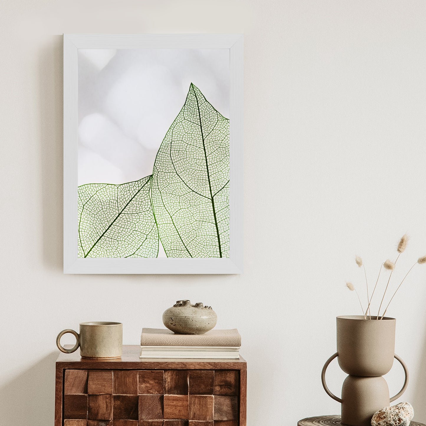 Poster Grüne Transparente Blätter Auf Hellem Hintergrund
