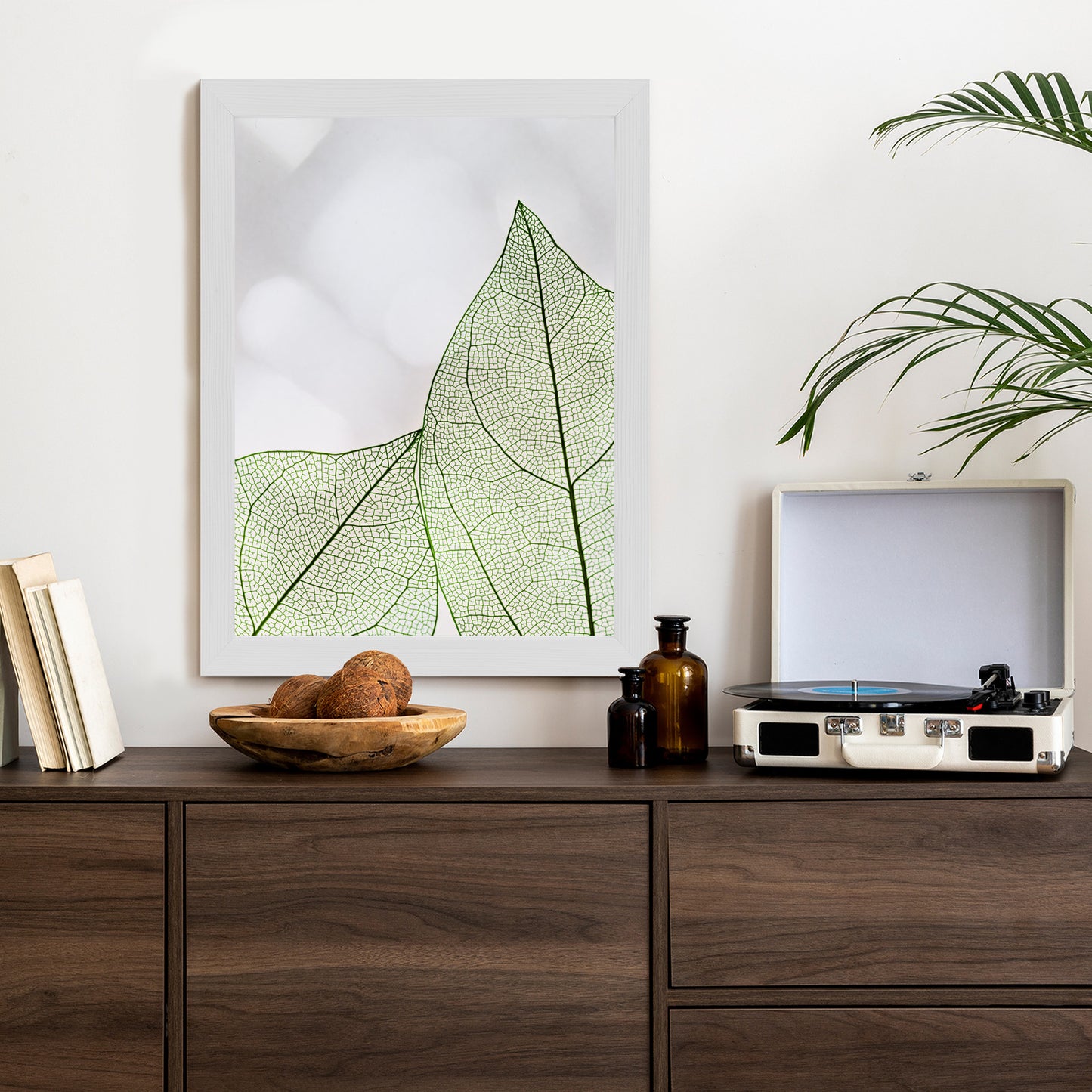 Poster Grüne Transparente Blätter Auf Hellem Hintergrund