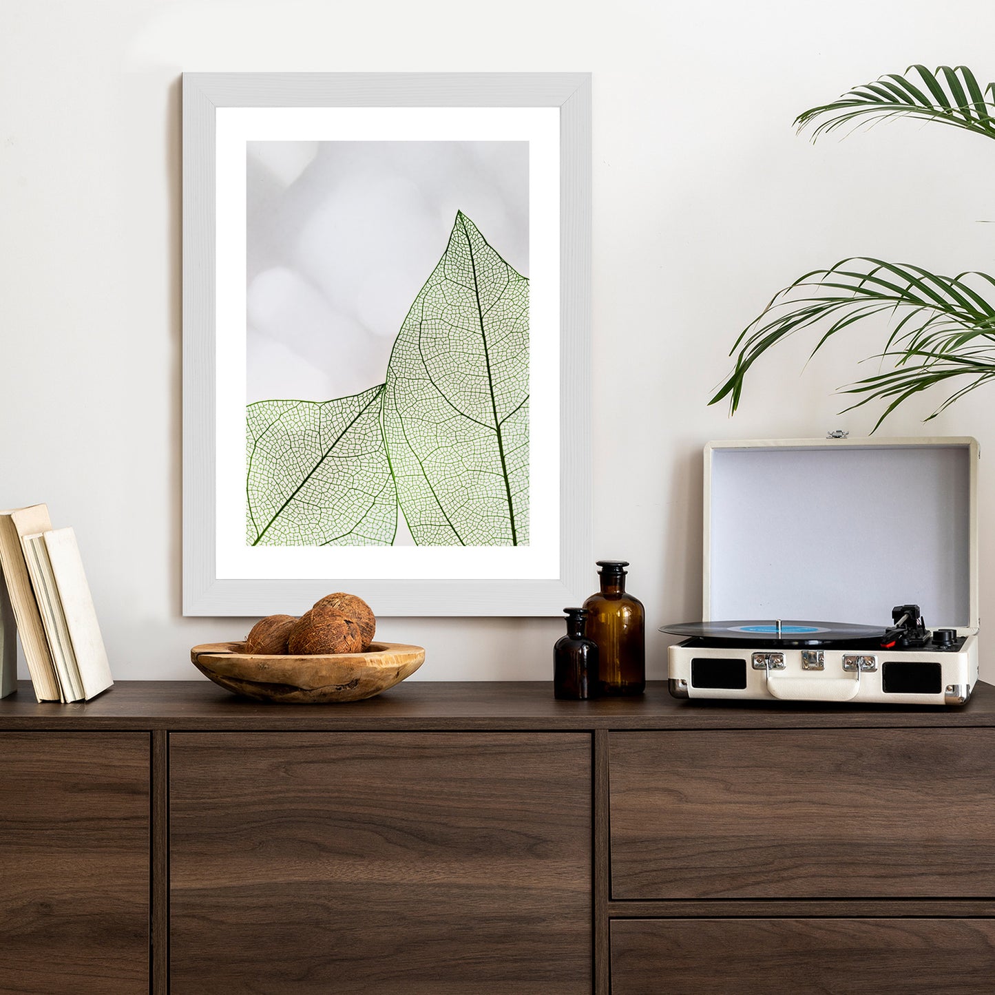 Poster Grüne Transparente Blätter Auf Hellem Hintergrund