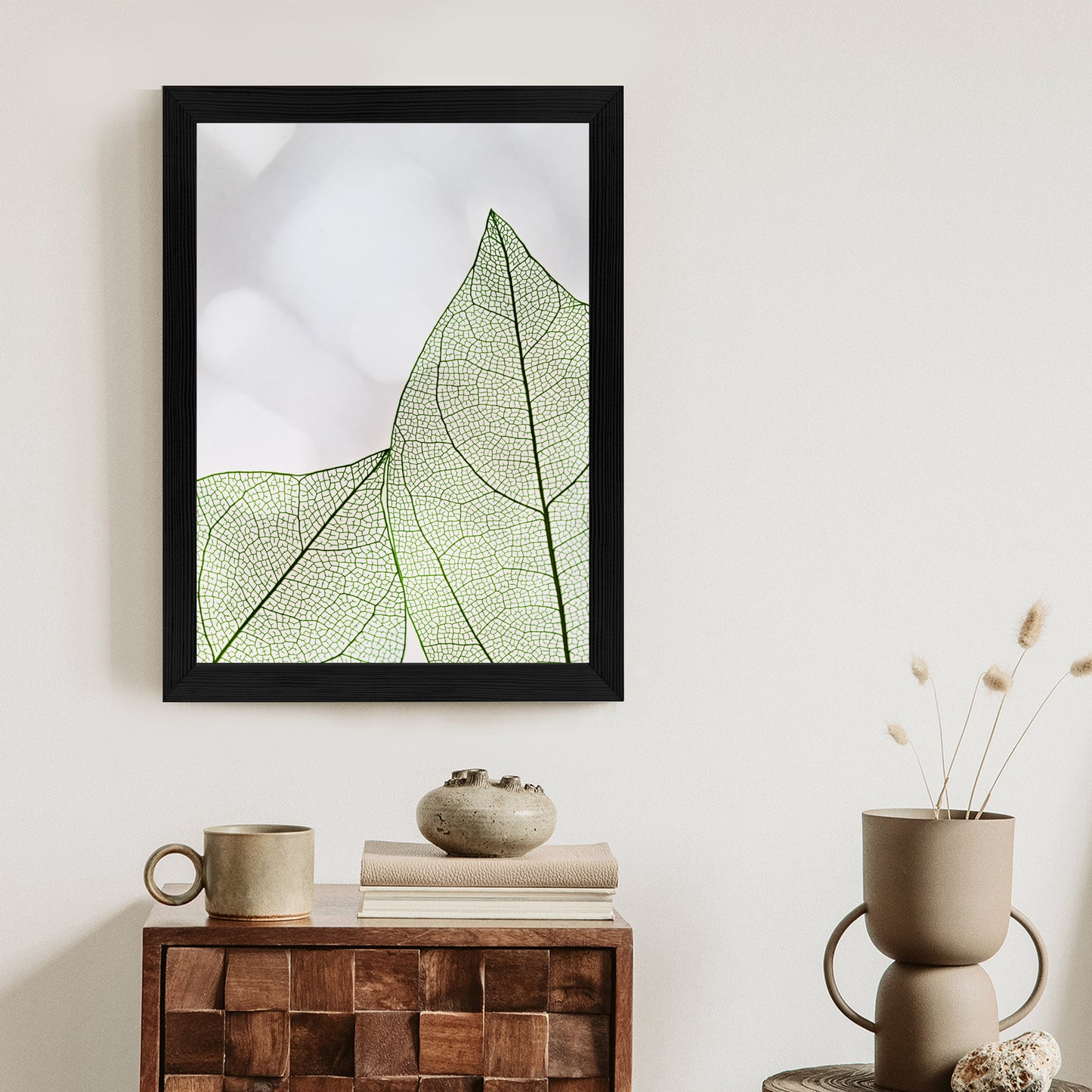Poster Grüne Transparente Blätter Auf Hellem Hintergrund