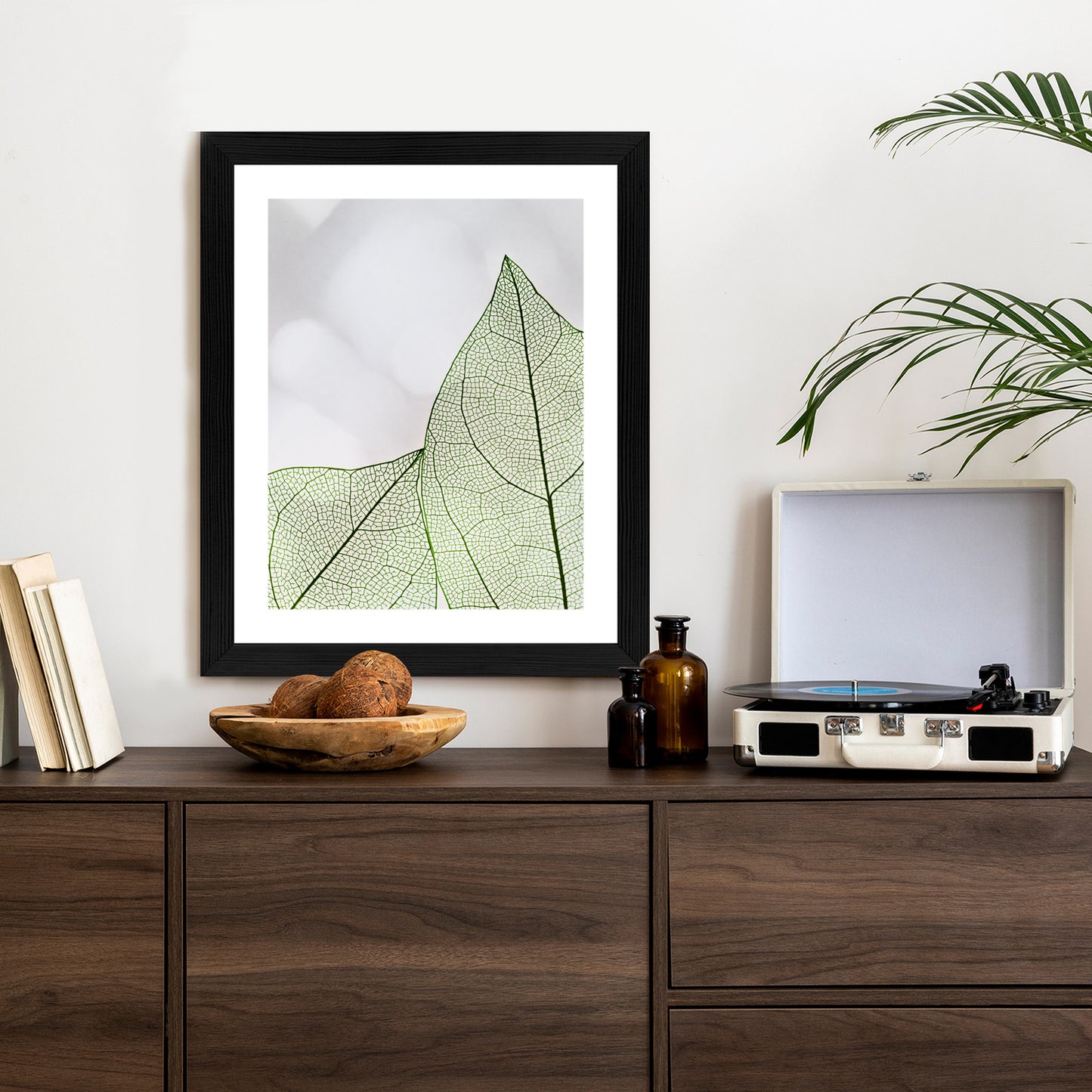 Poster Grüne Transparente Blätter Auf Hellem Hintergrund