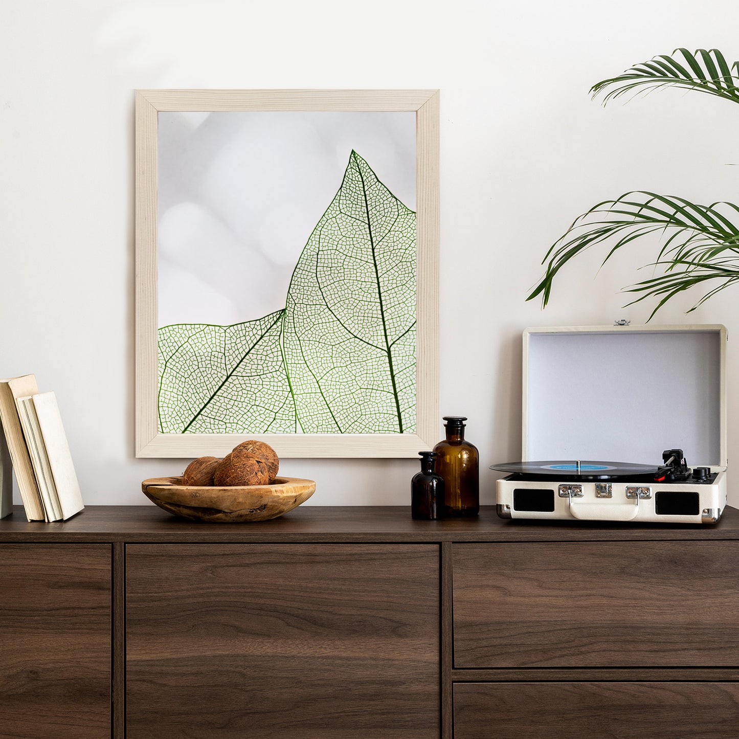 Poster Grüne Transparente Blätter Auf Hellem Hintergrund